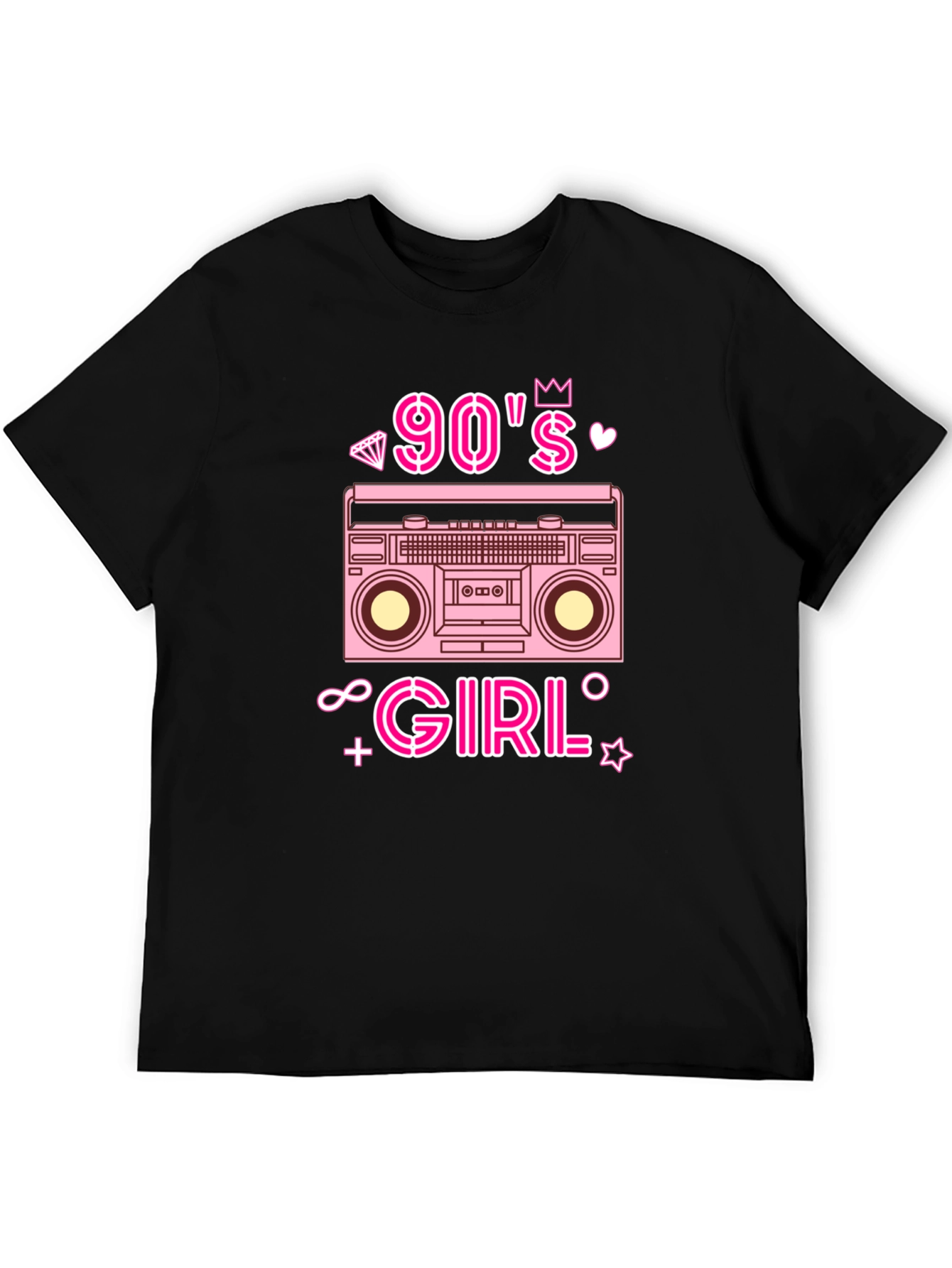 90s Girl Retro Boombox Graphic Tee - Black T-Shirt