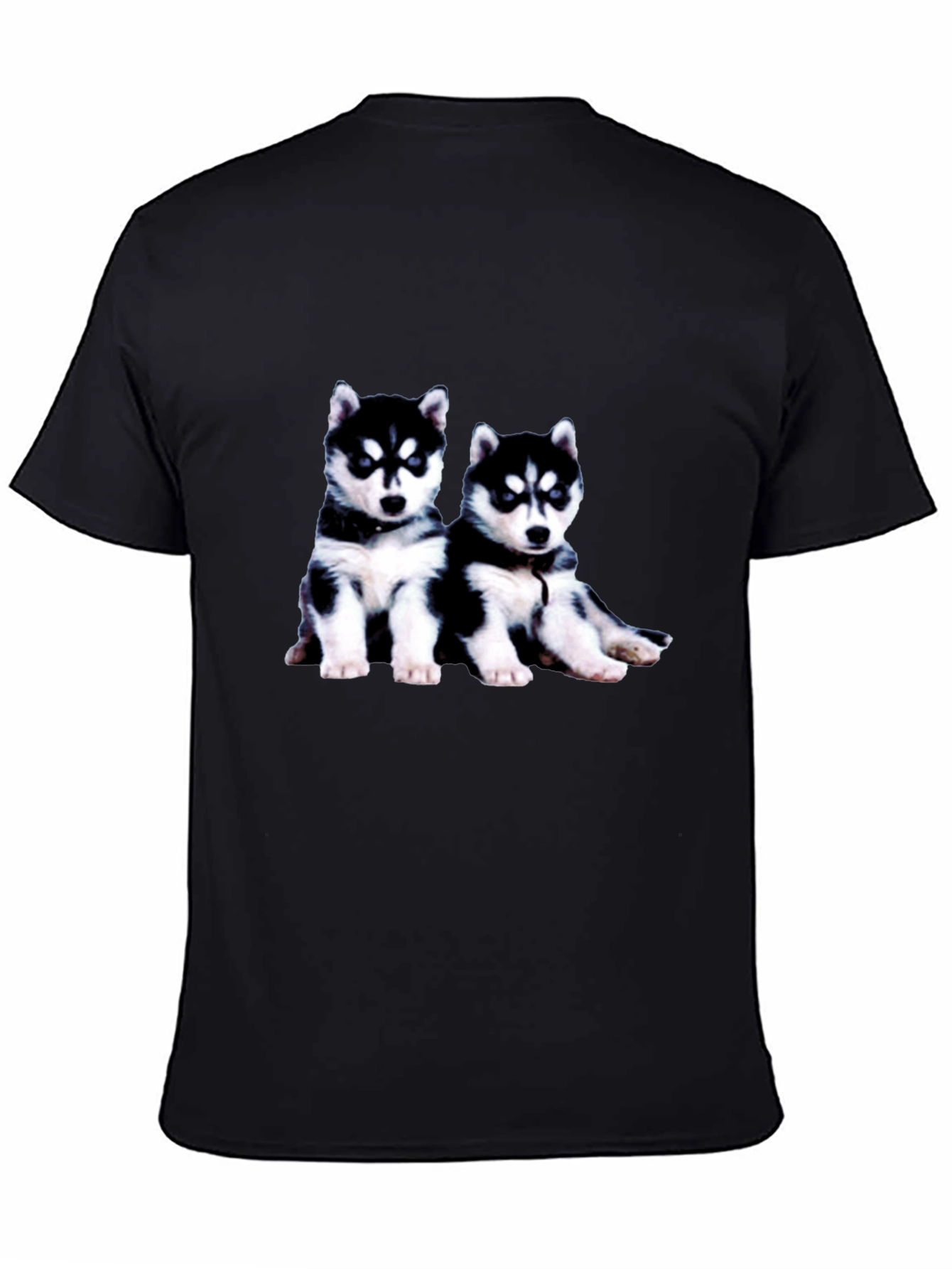 Husky Puppy Graphic Tee - Black Crew Neck