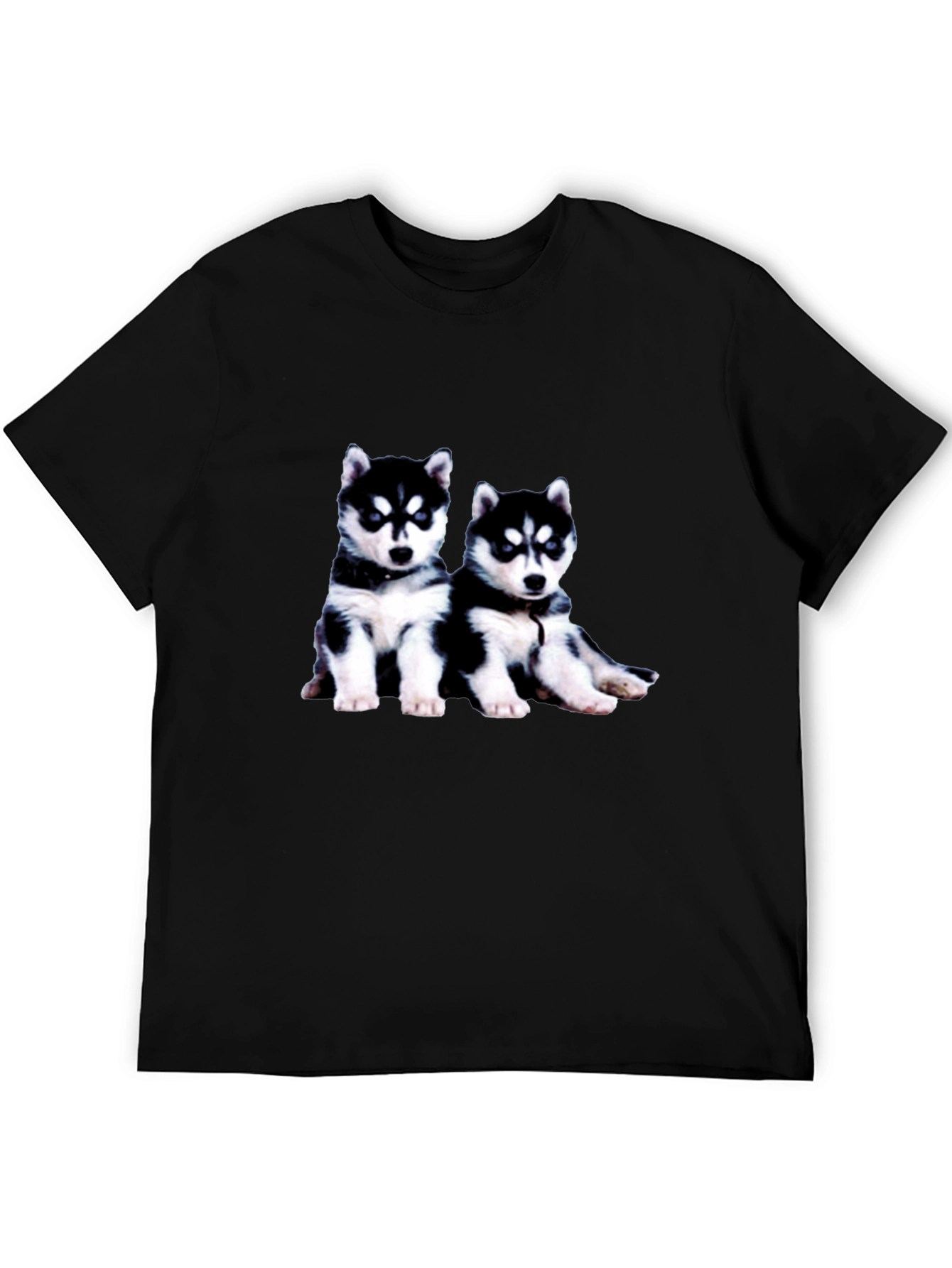 Husky Puppy Graphic Tee - Black Crew Neck