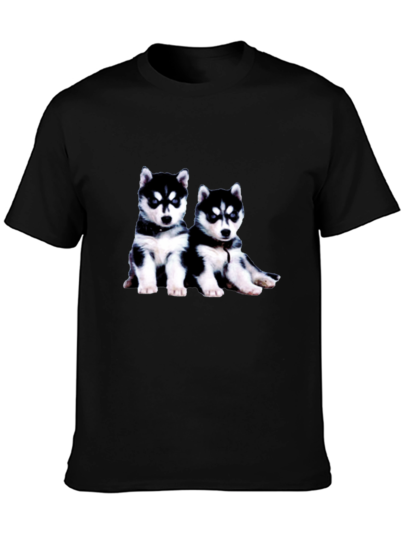Husky Puppy Graphic Tee - Black Crew Neck