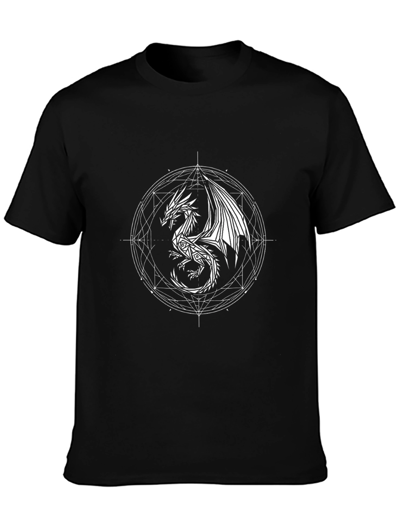 Dragon Geometric Design Black T-Shirt