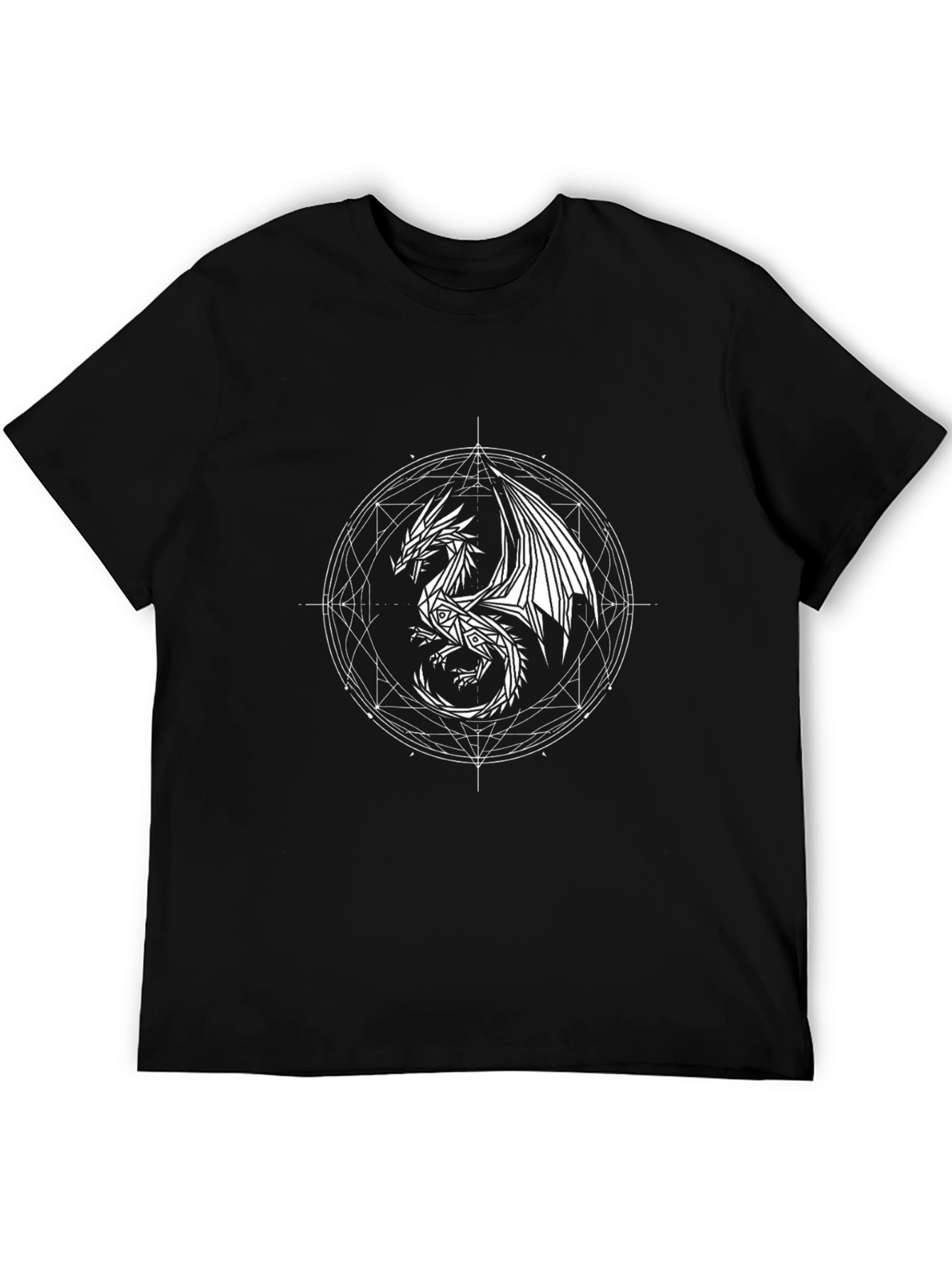 Dragon Geometric Design Black T-Shirt