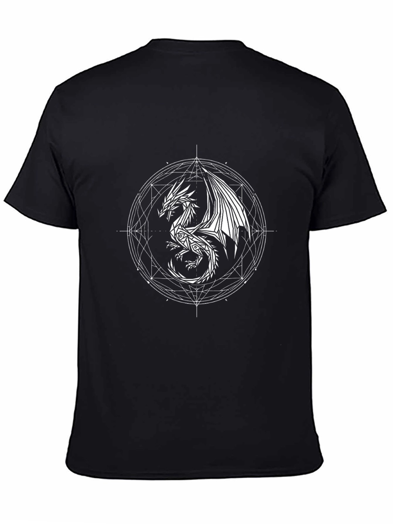 Dragon Geometric Design Black T-Shirt