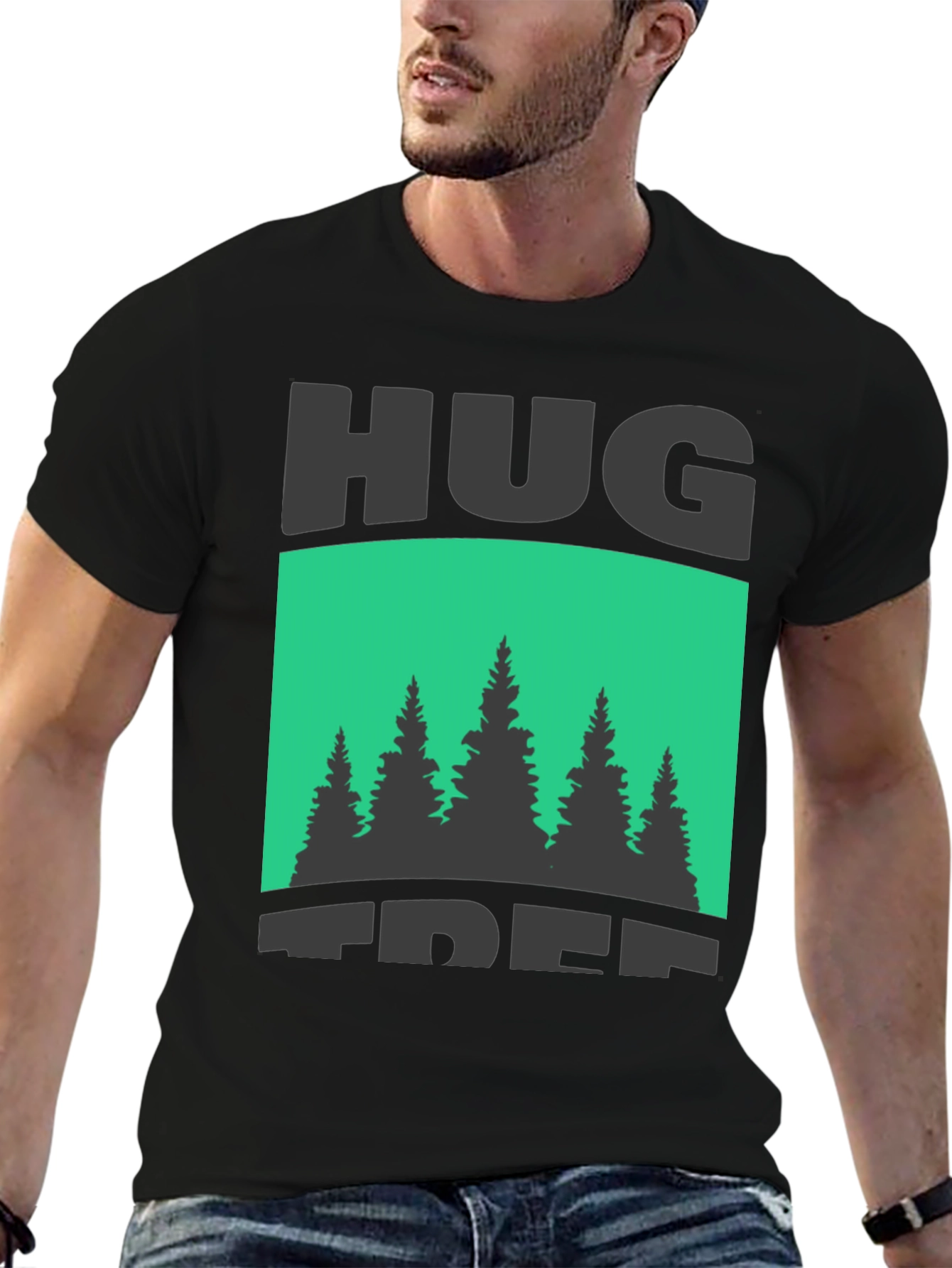 Hug Tree Graphic Print Black T-Shirt