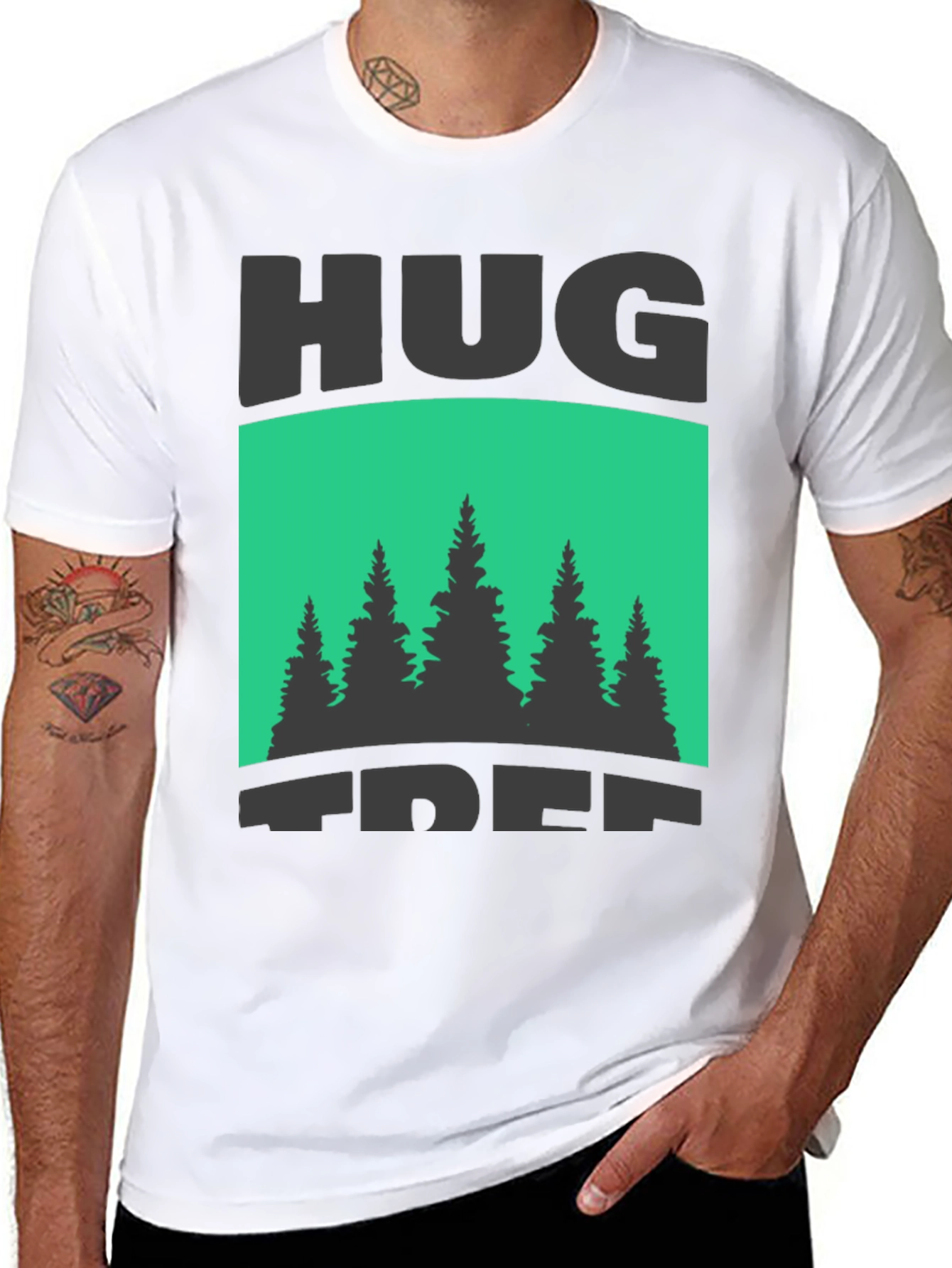 Hug Tree Graphic Print Black T-Shirt