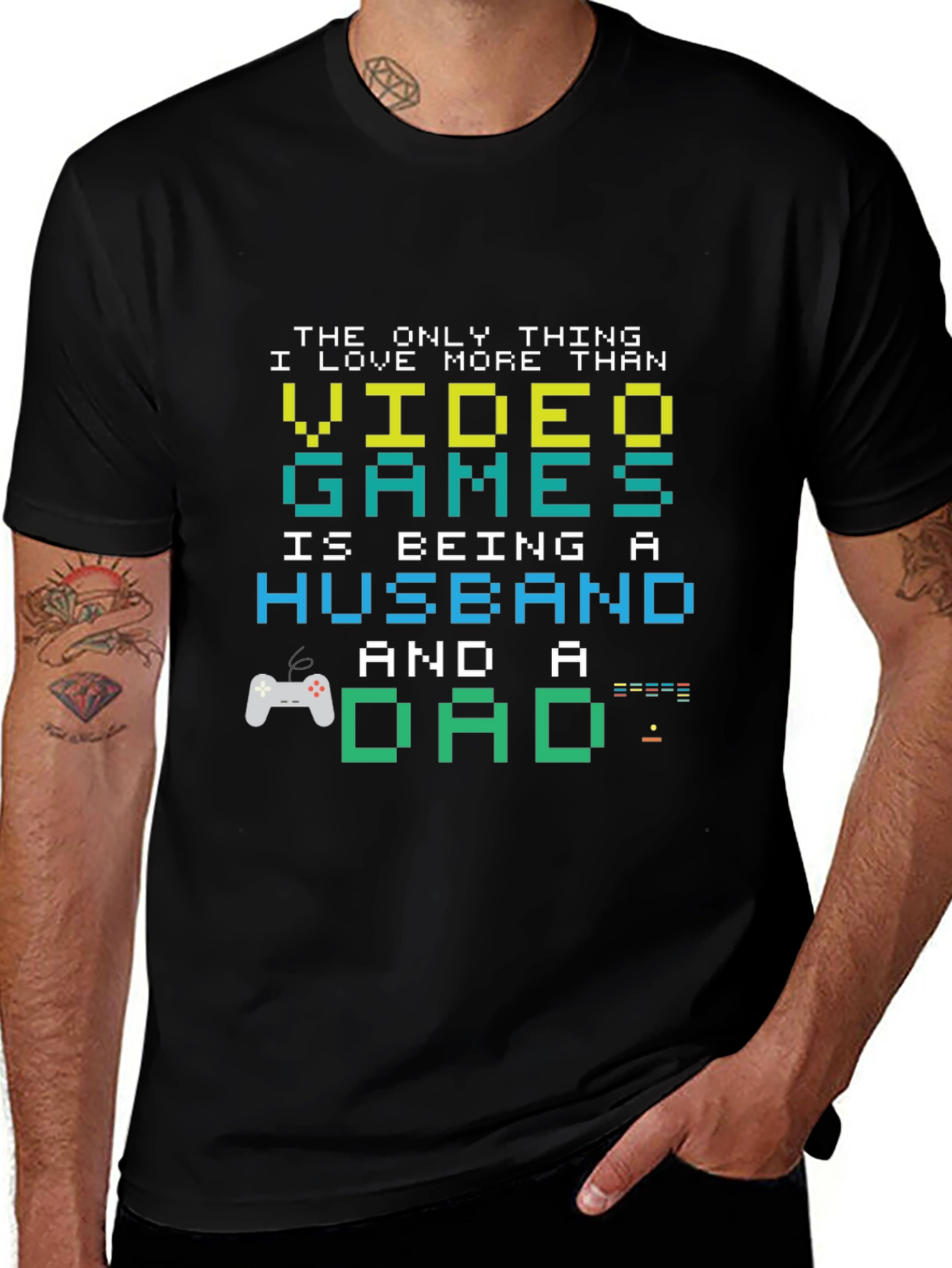 Gamer Dad Husband T-Shirt - Pixel Art Graphic Tee