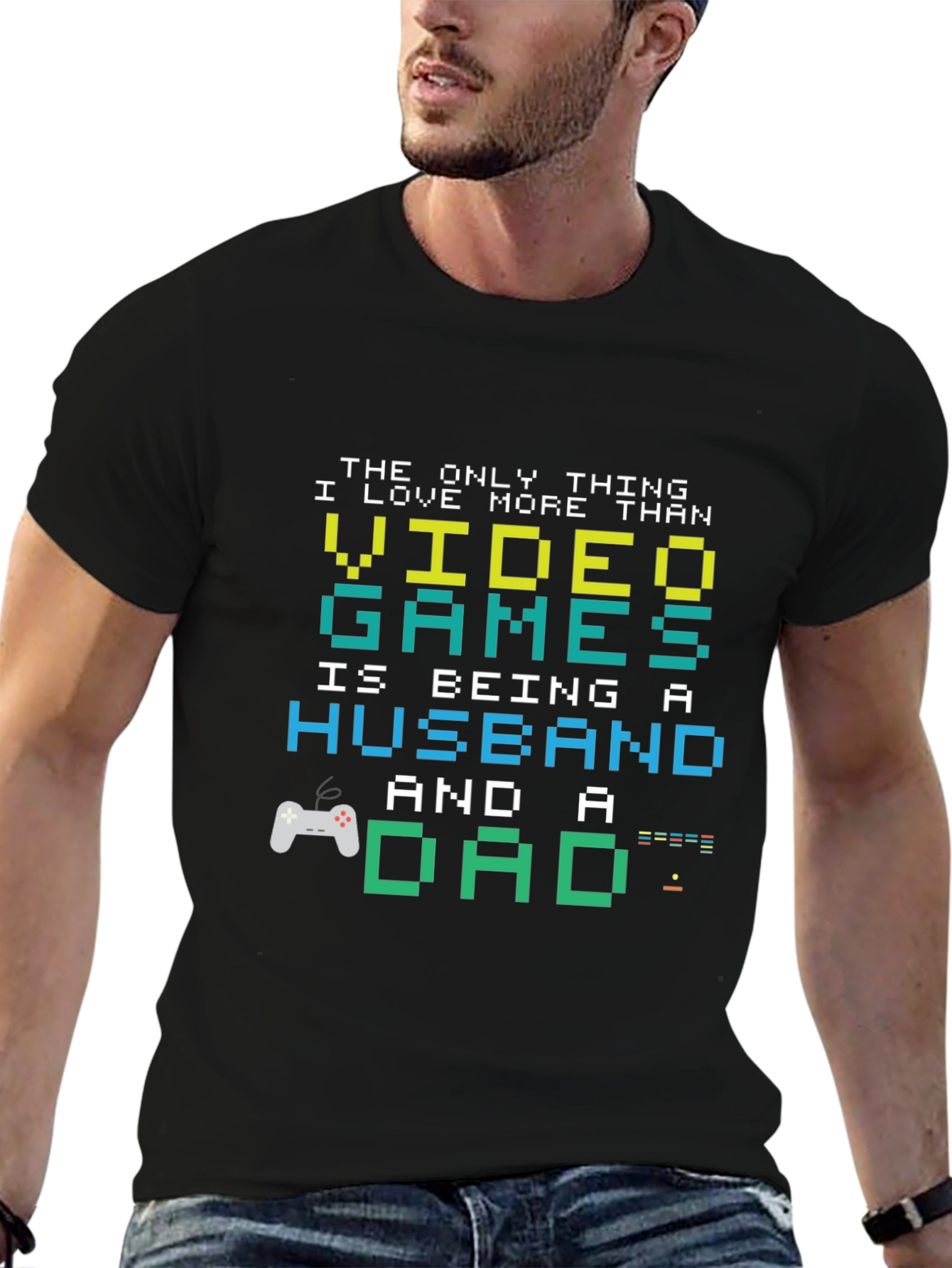 Gamer Dad Husband T-Shirt - Pixel Art Graphic Tee