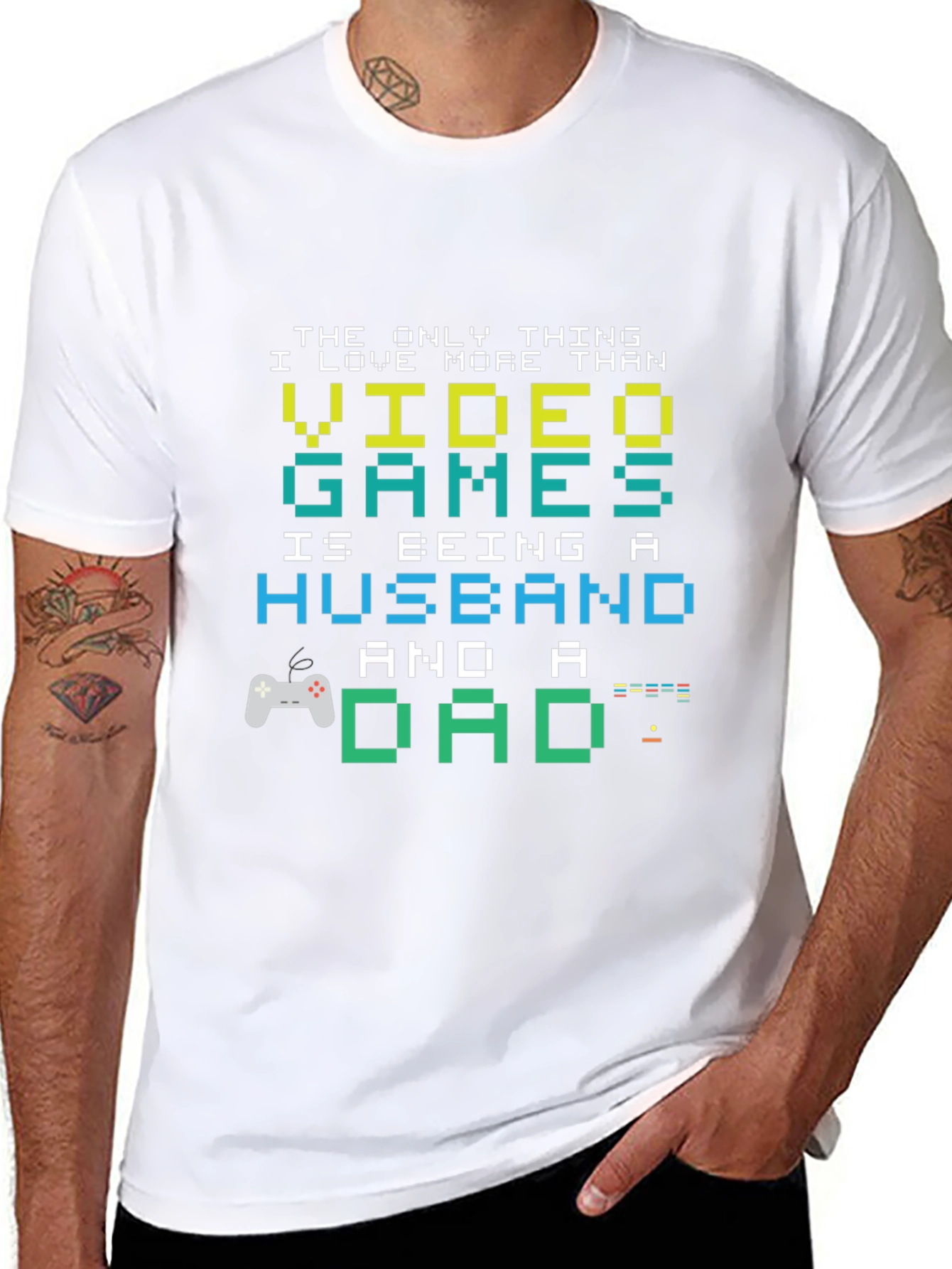 Gamer Dad Husband T-Shirt - Pixel Art Graphic Tee