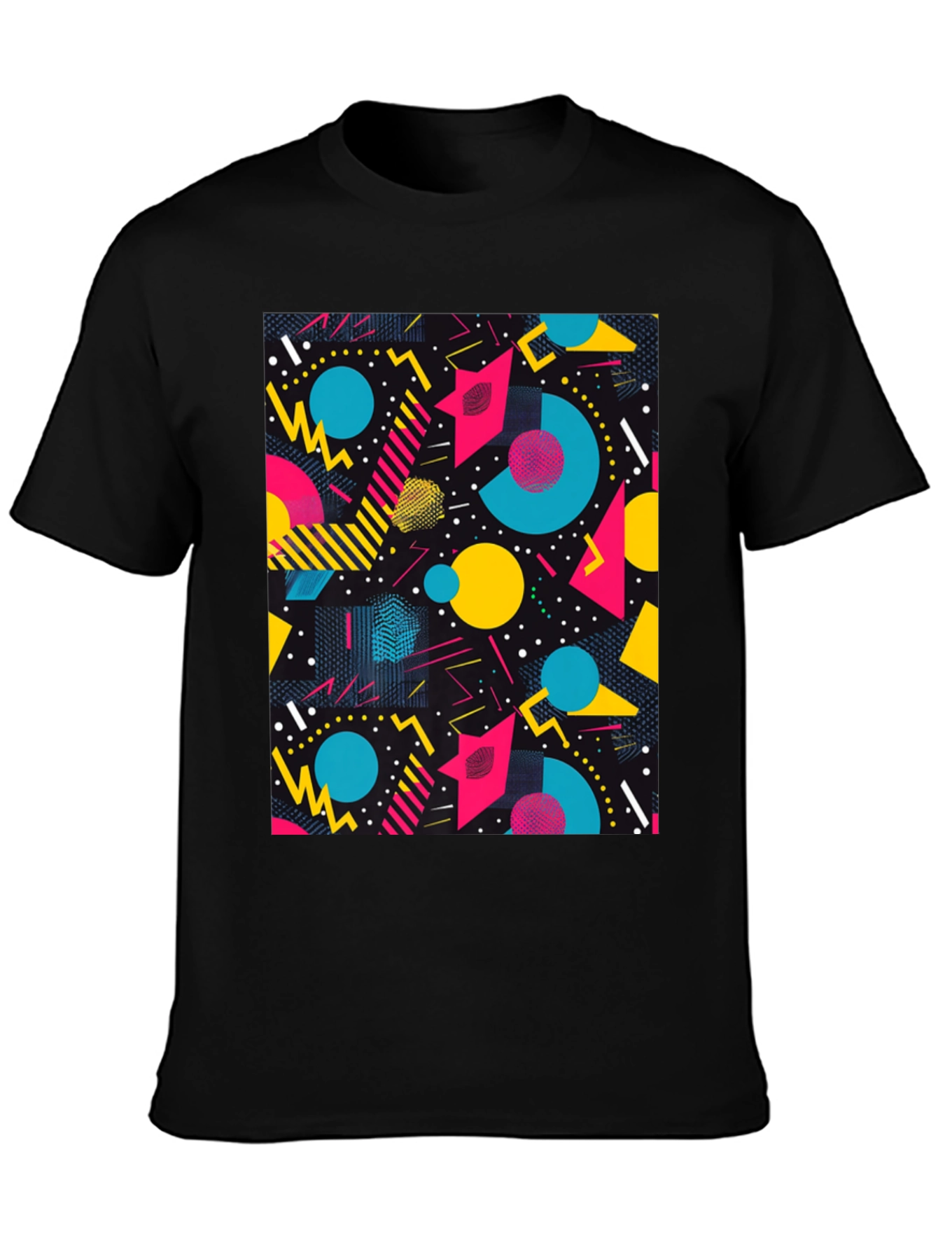 Retro Geometric Pattern T-Shirt - Black