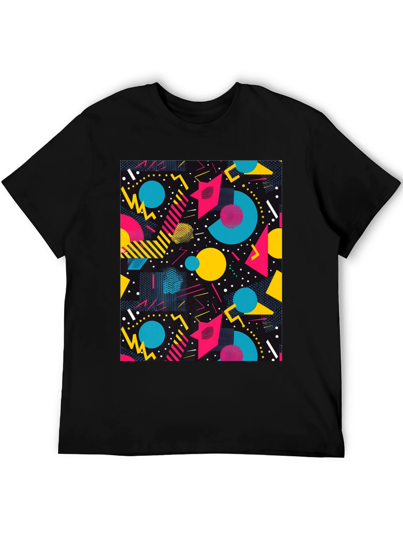 Retro Geometric Pattern T-Shirt - Black