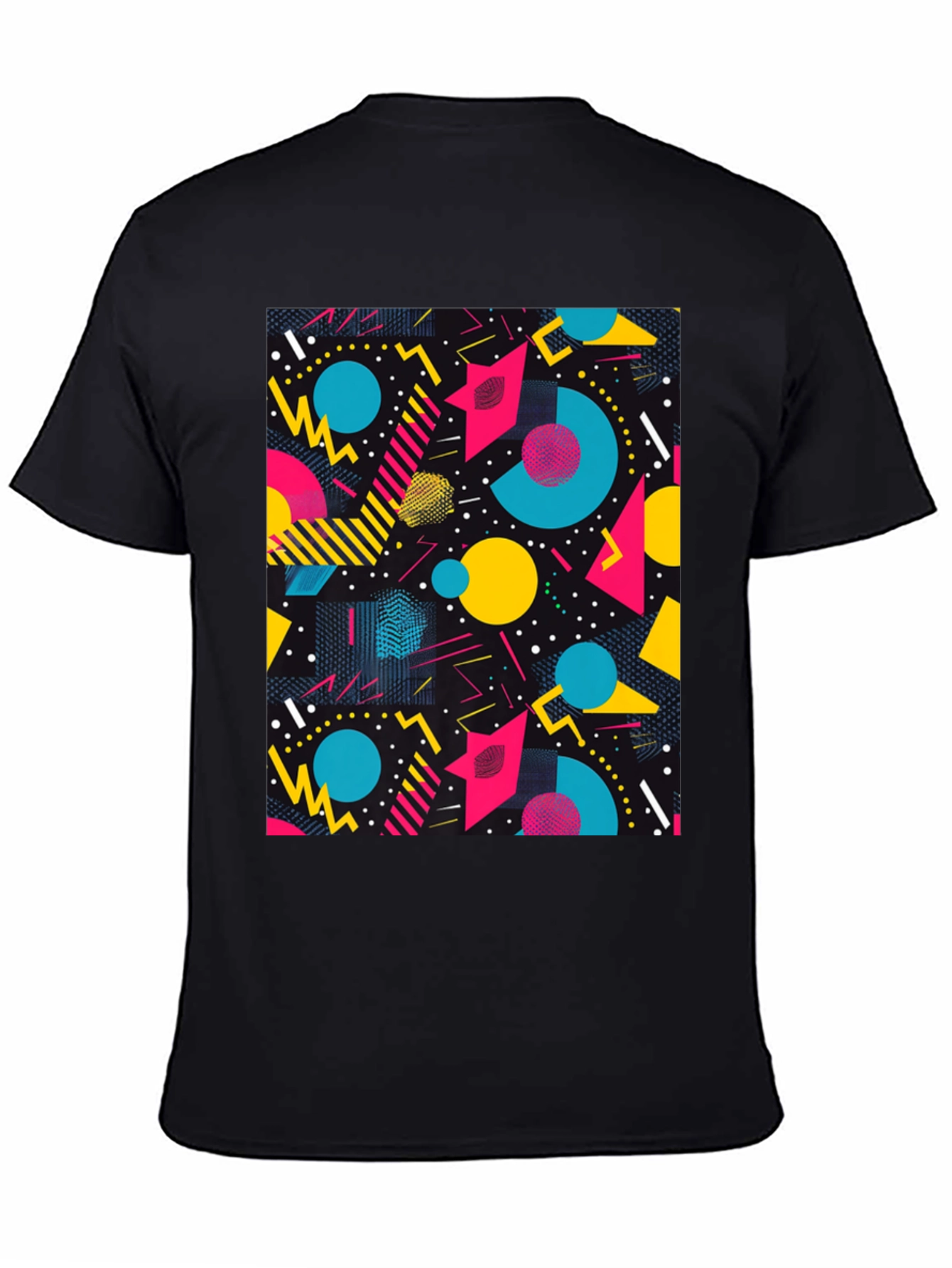Retro Geometric Pattern T-Shirt - Black