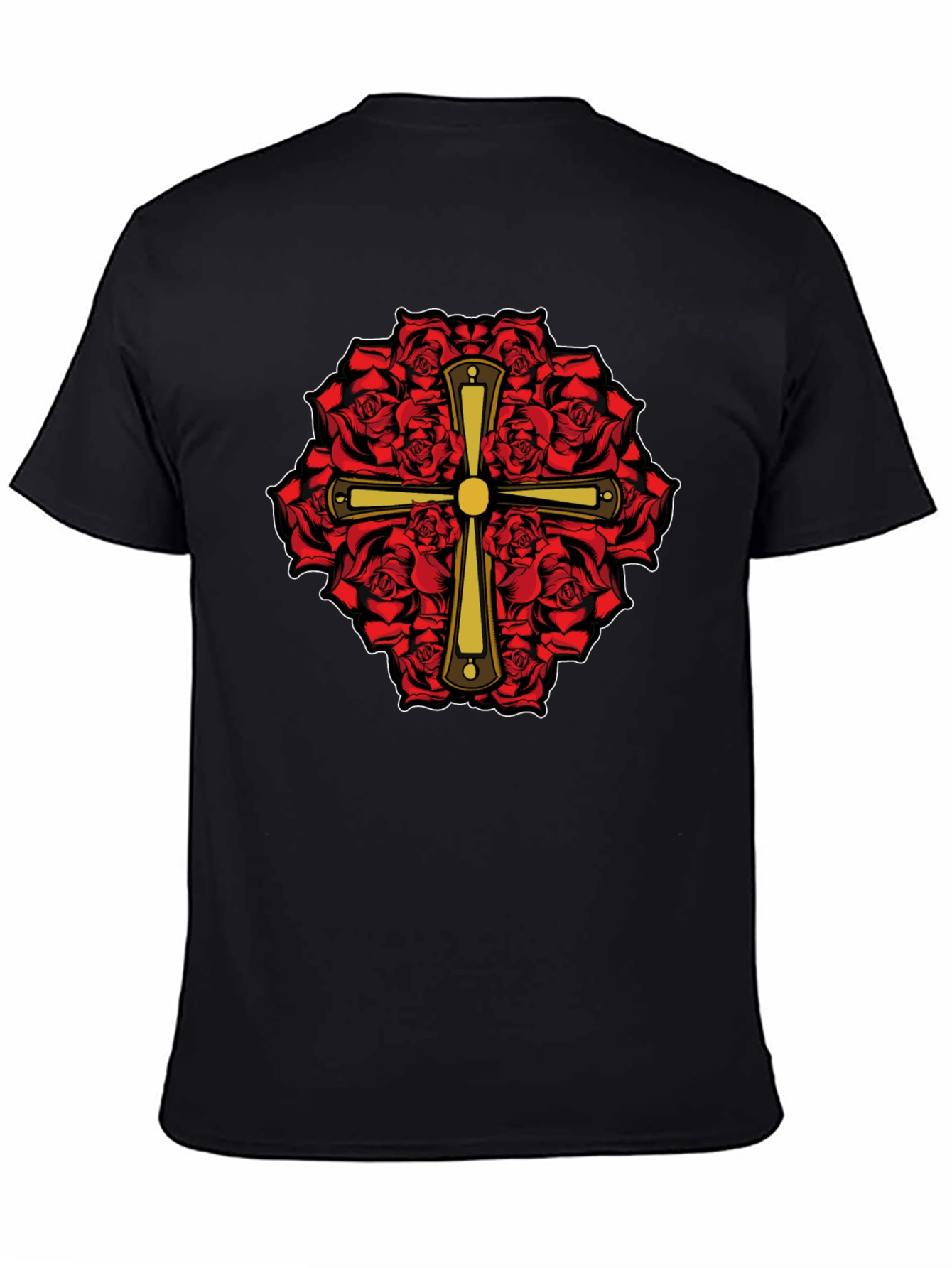 Rose & Cross Graphic T-Shirt - Black