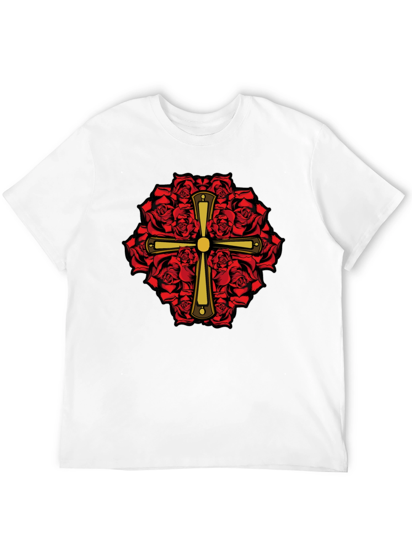 Rose & Cross Graphic T-Shirt - Black