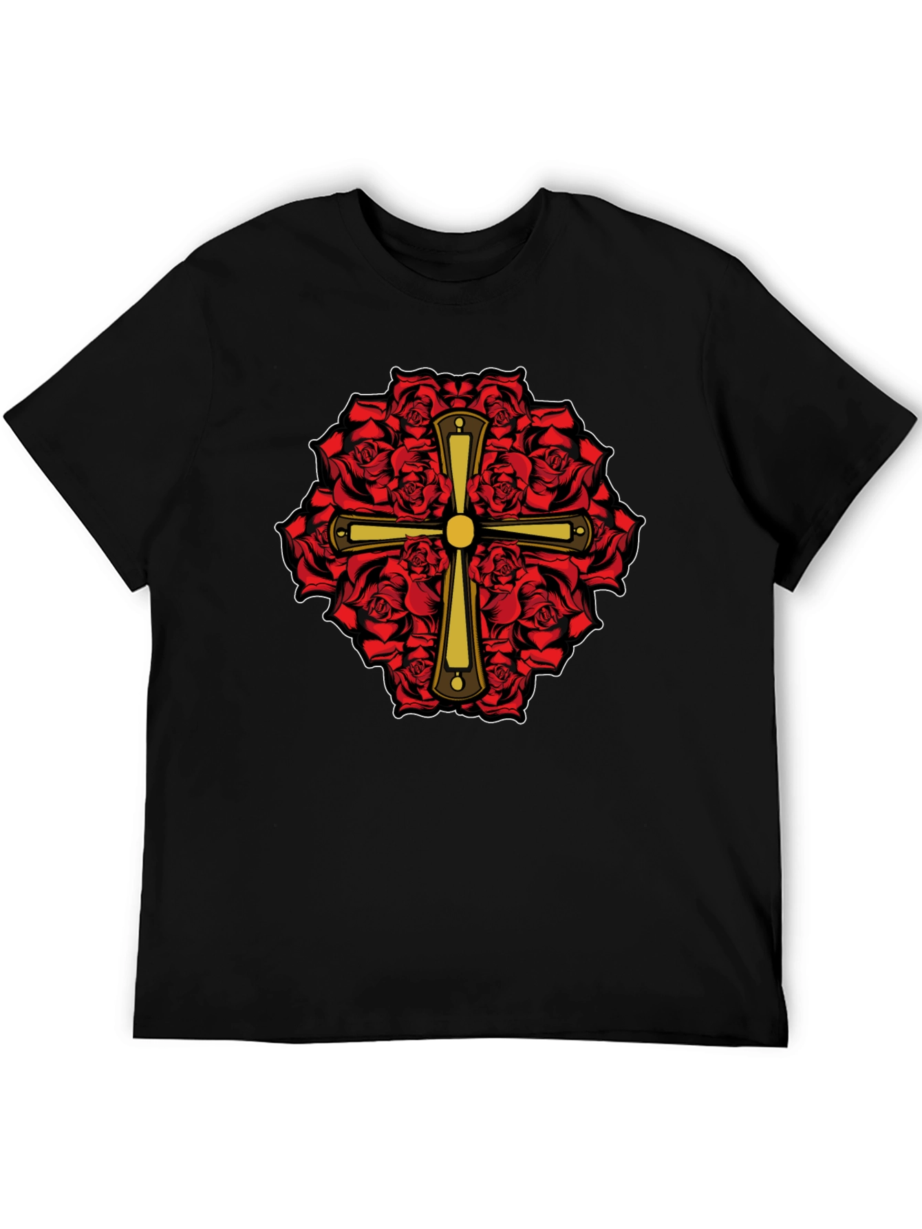 Rose & Cross Graphic T-Shirt - Black