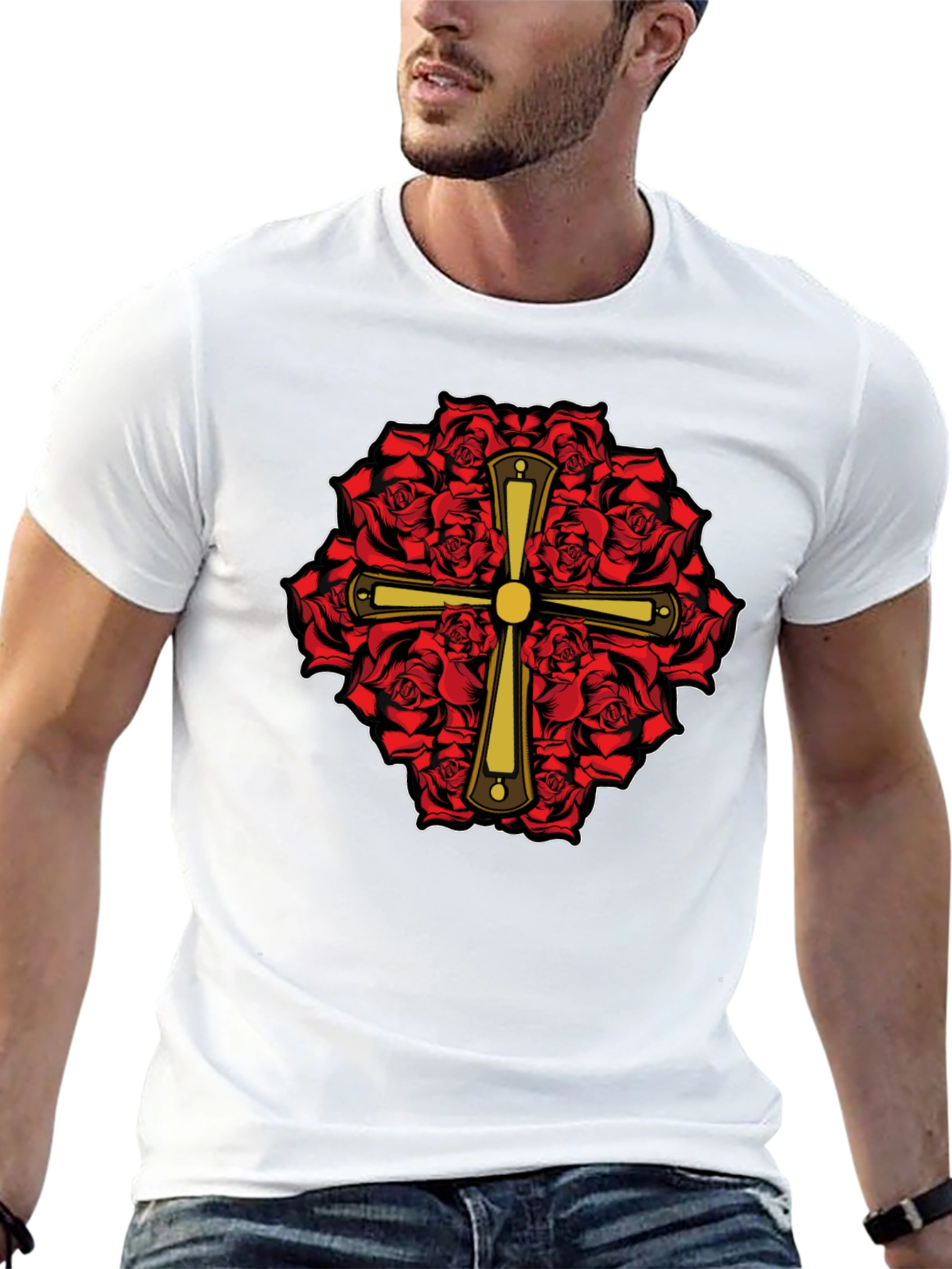 Rose & Cross Graphic T-Shirt - Black