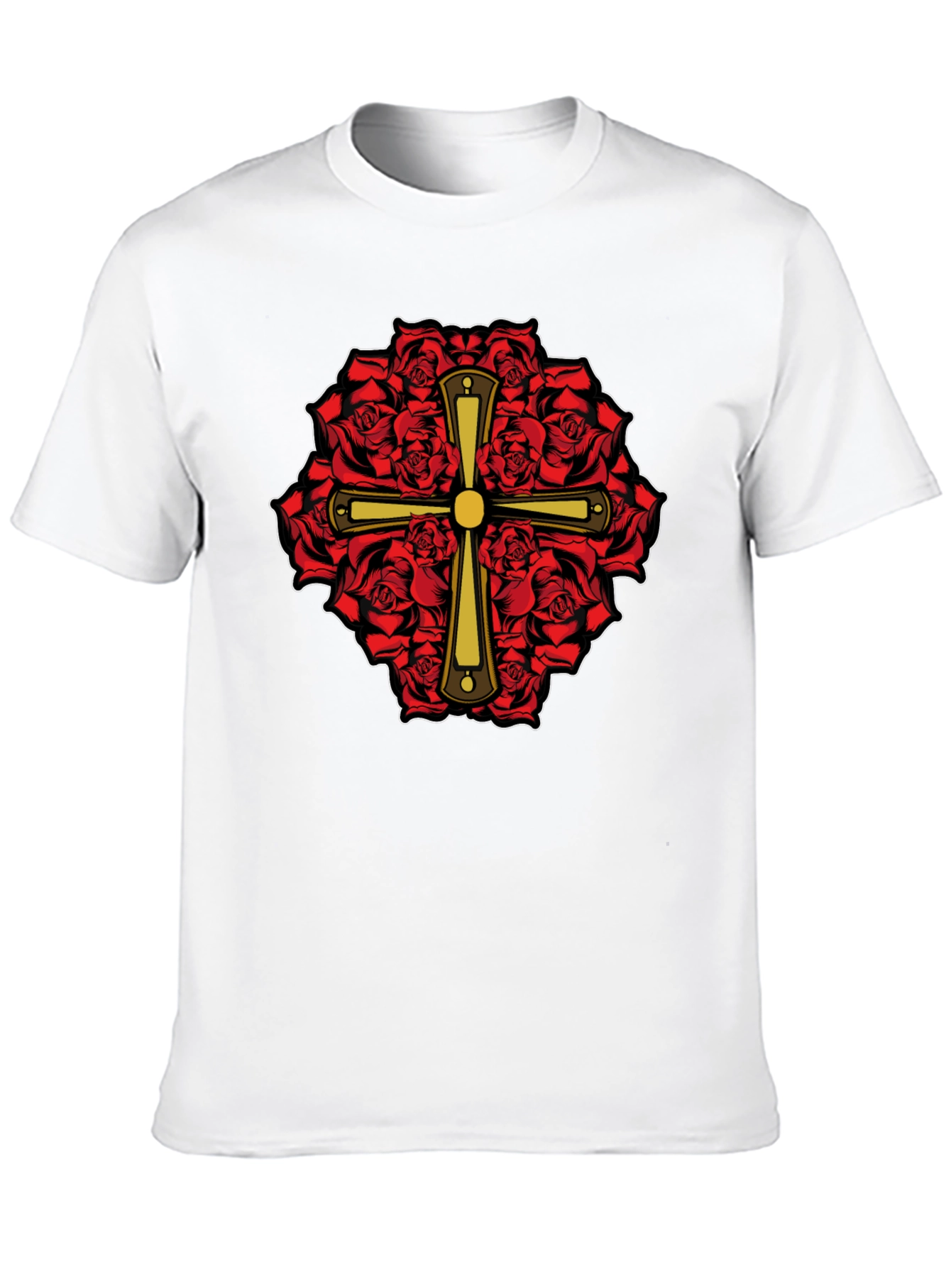 Rose & Cross Graphic T-Shirt - Black
