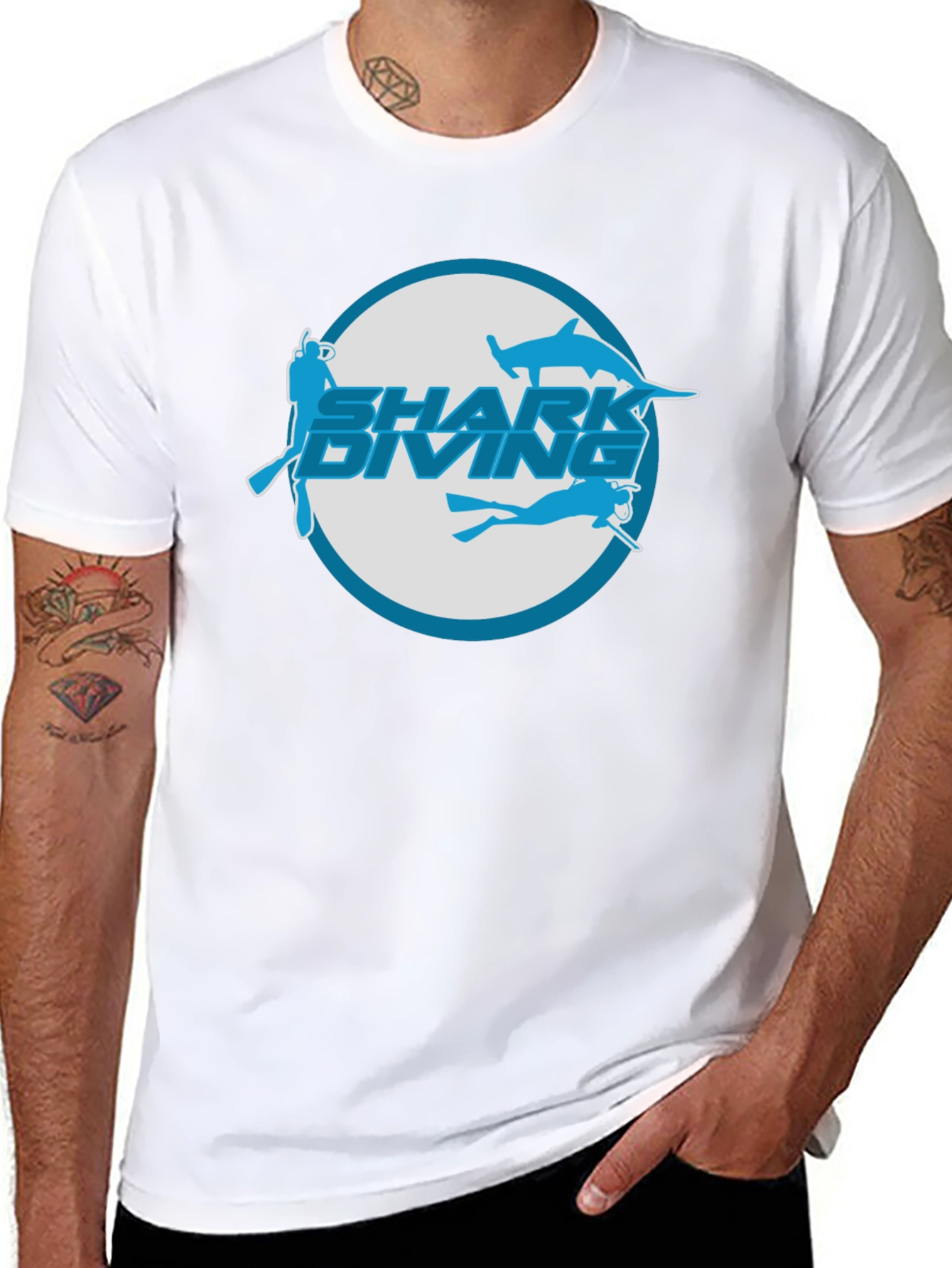 Shark Diving T-Shirt - Black Cotton Tee