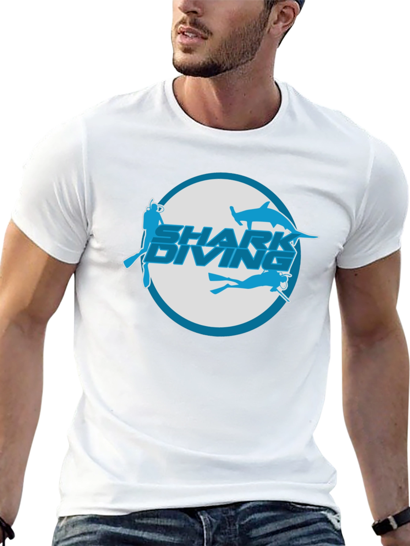 Shark Diving T-Shirt - Black Cotton Tee