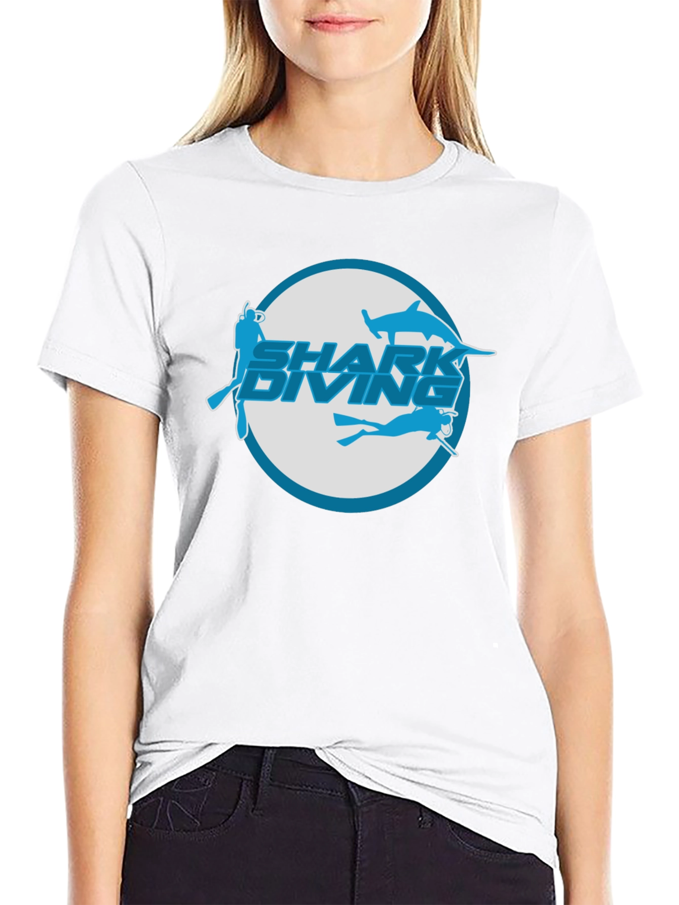 Shark Diving T-Shirt - Black Cotton Tee