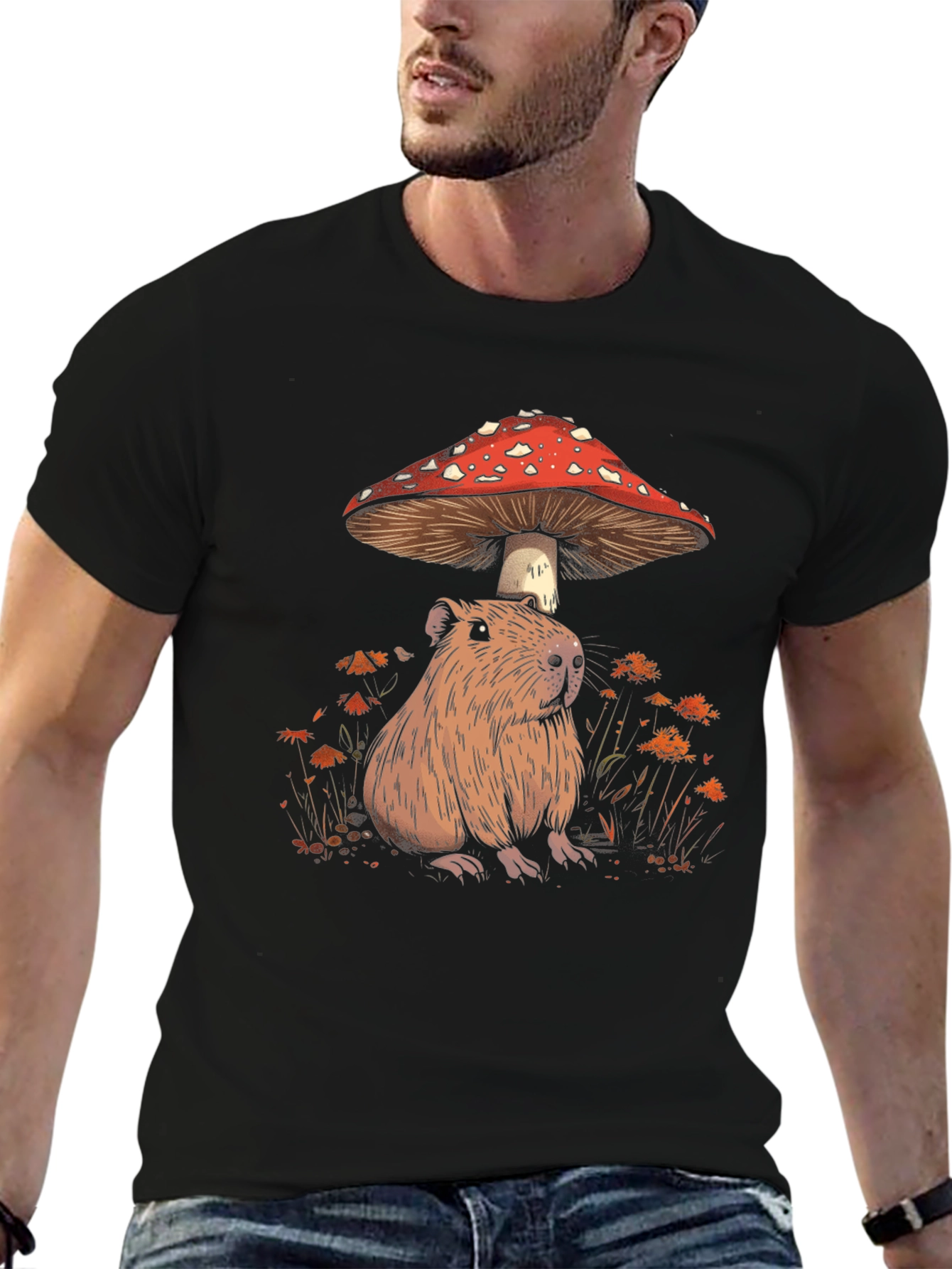 Capybara Mushroom T-Shirt - Adorable Wildlife Tee