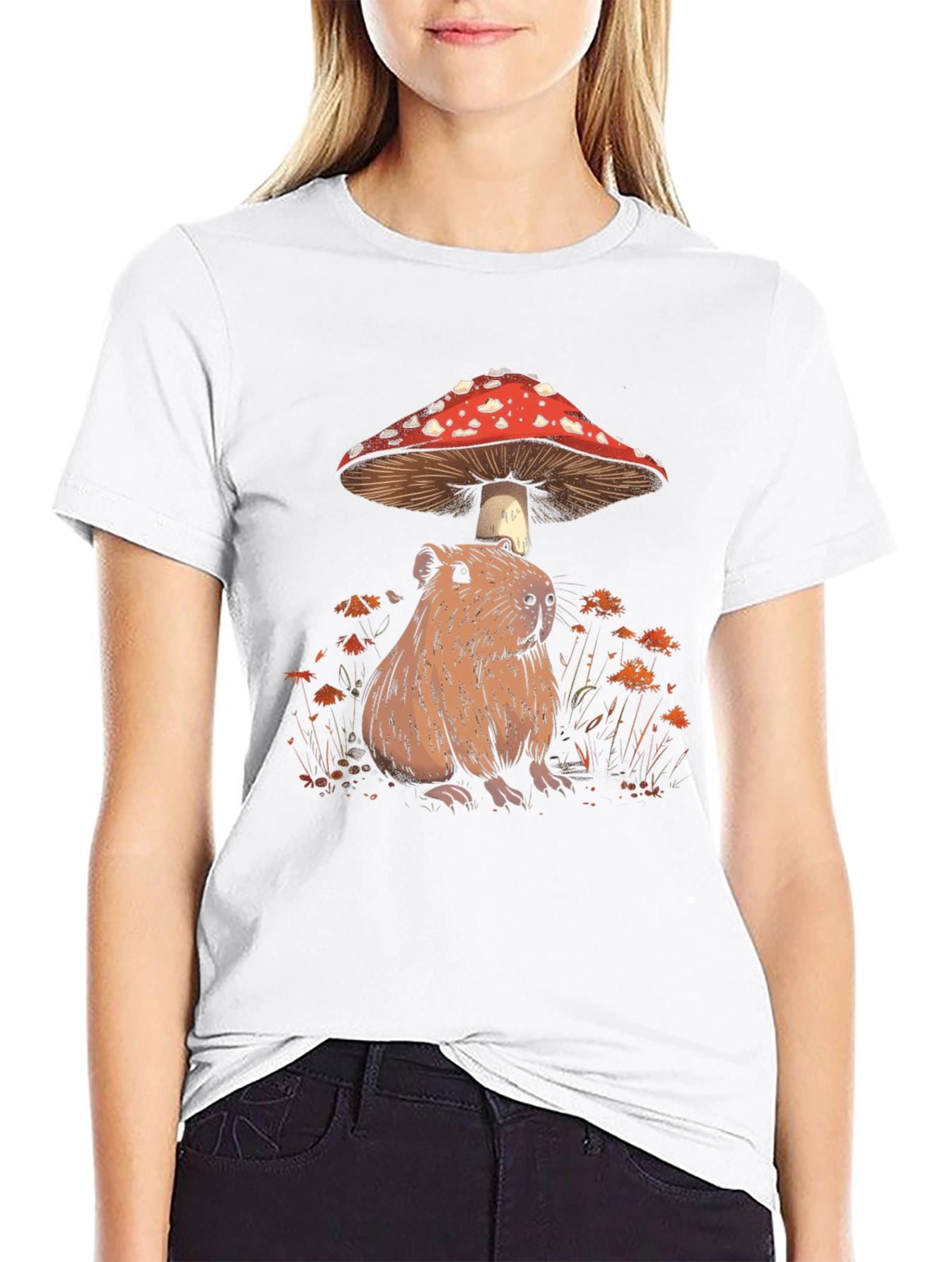 Capybara Mushroom T-Shirt - Adorable Wildlife Tee