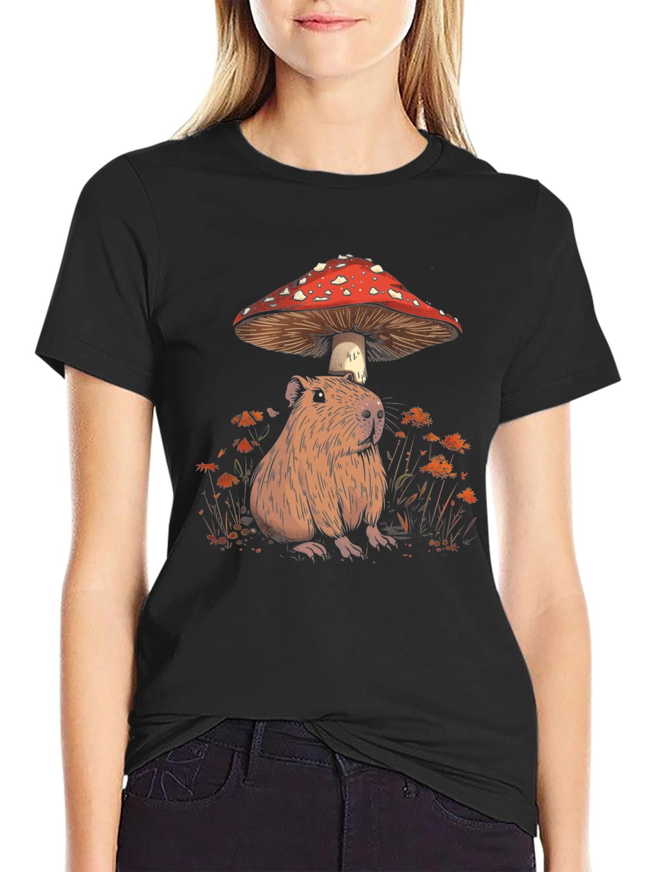 Capybara Mushroom T-Shirt - Adorable Wildlife Tee