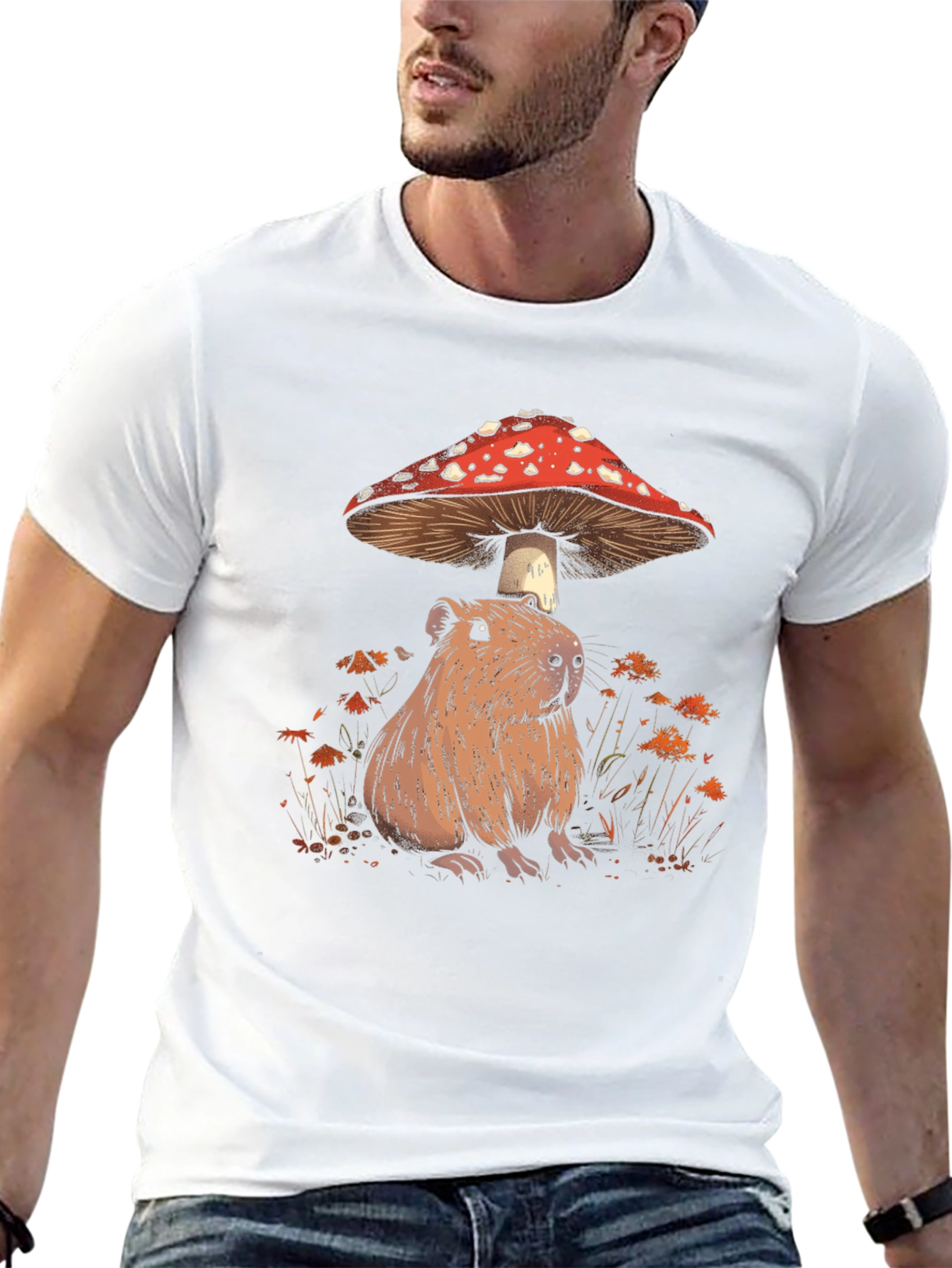 Capybara Mushroom T-Shirt - Adorable Wildlife Tee