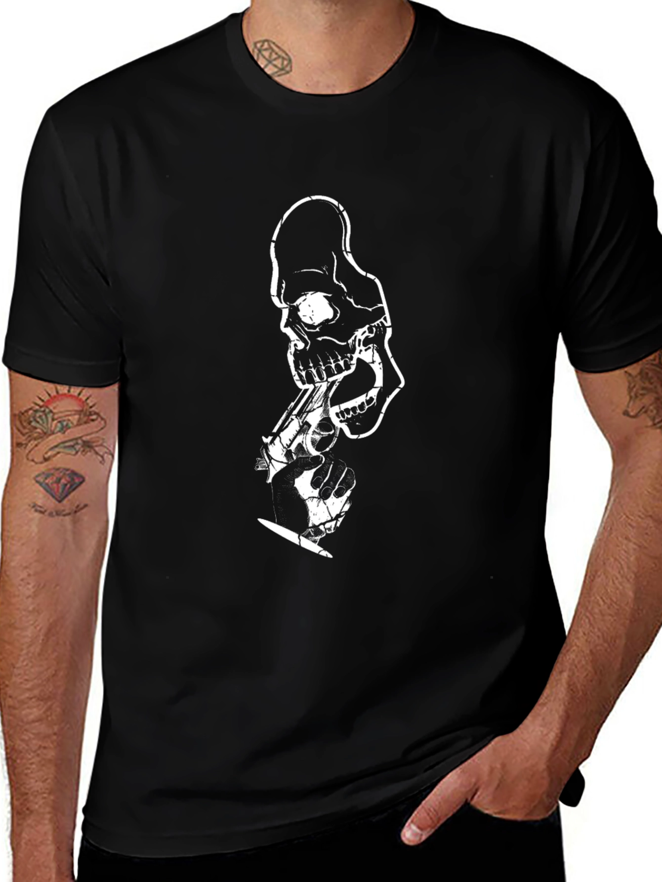 Skull & Roses Graphic Tee - Black Cotton Blend