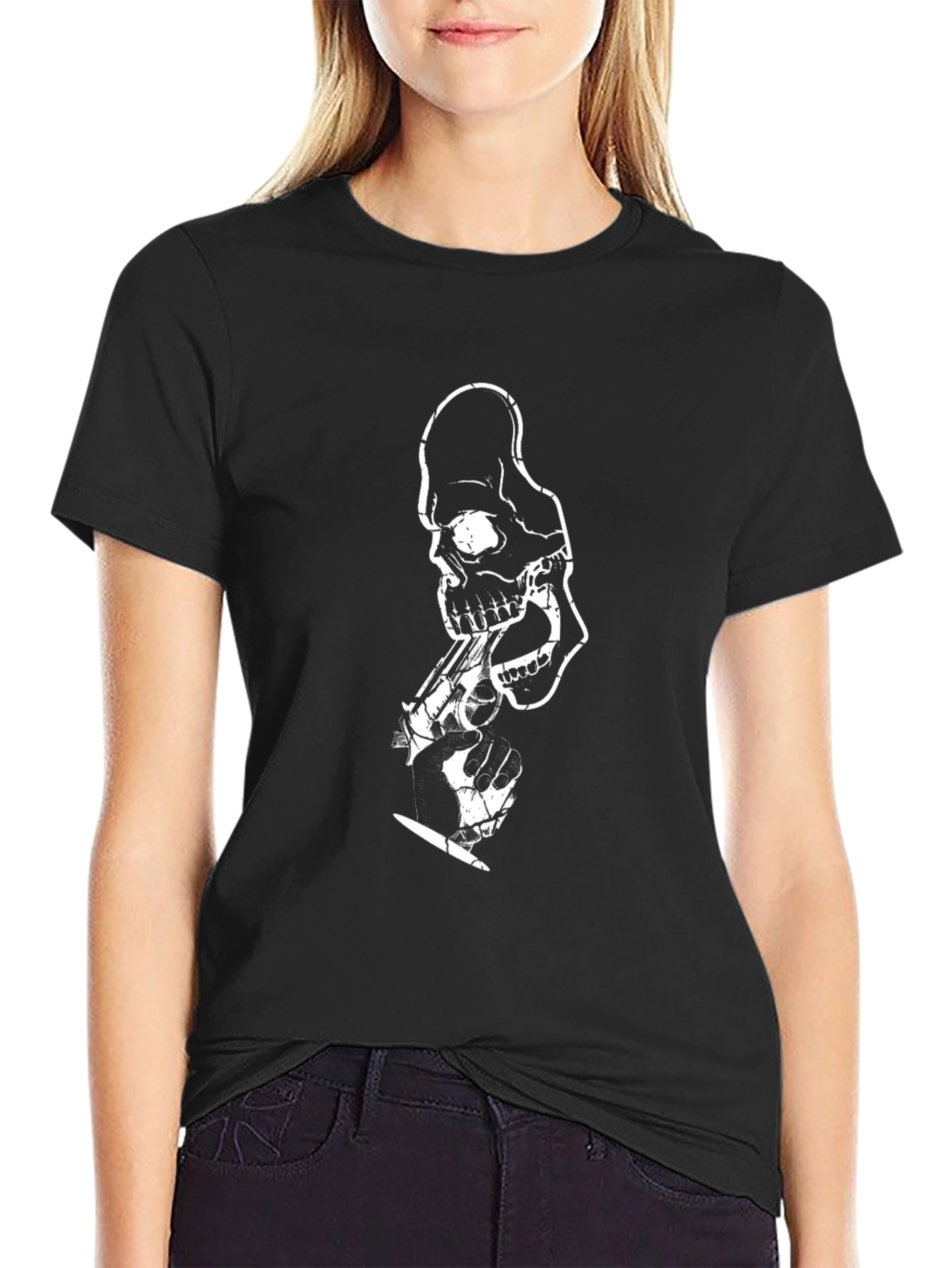 Skull & Roses Graphic Tee - Black Cotton Blend