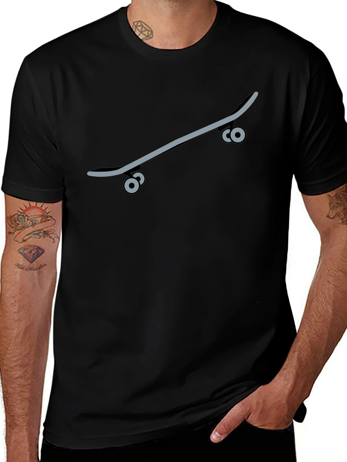 Skateboard Graphic Tee - Black Casual T-Shirt