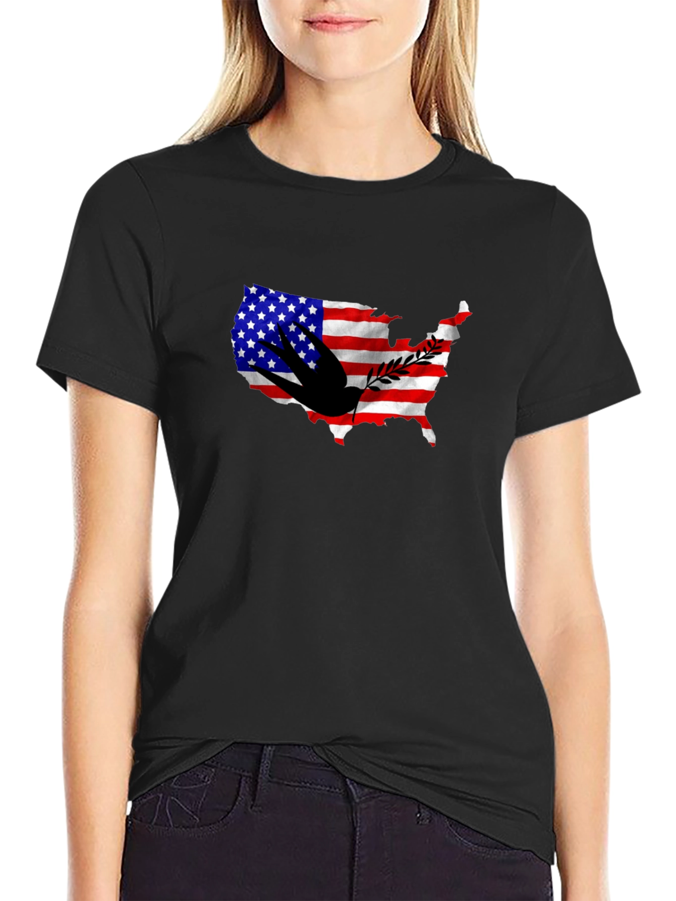USA Flag Dove Graphic Print T-Shirt