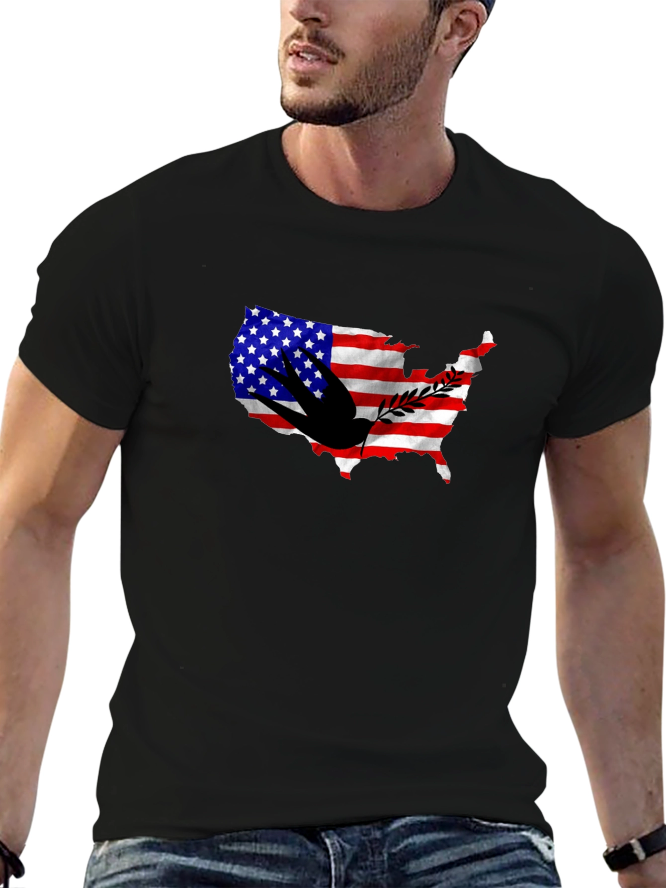 USA Flag Dove Graphic Print T-Shirt