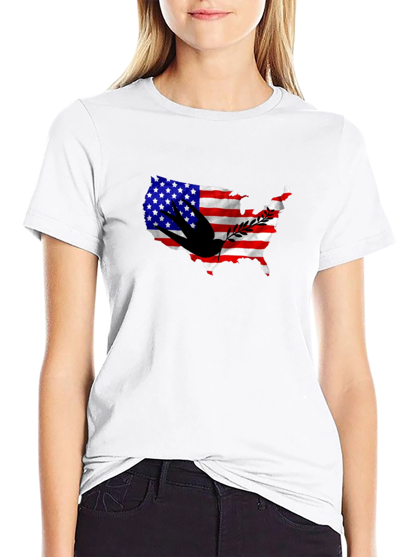 USA Flag Dove Graphic Print T-Shirt