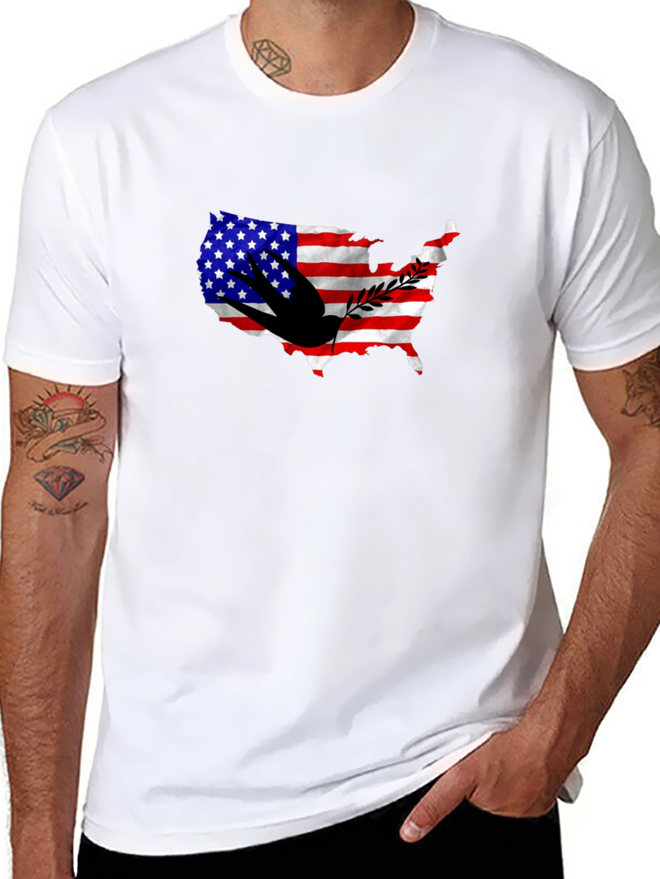 USA Flag Dove Graphic Print T-Shirt
