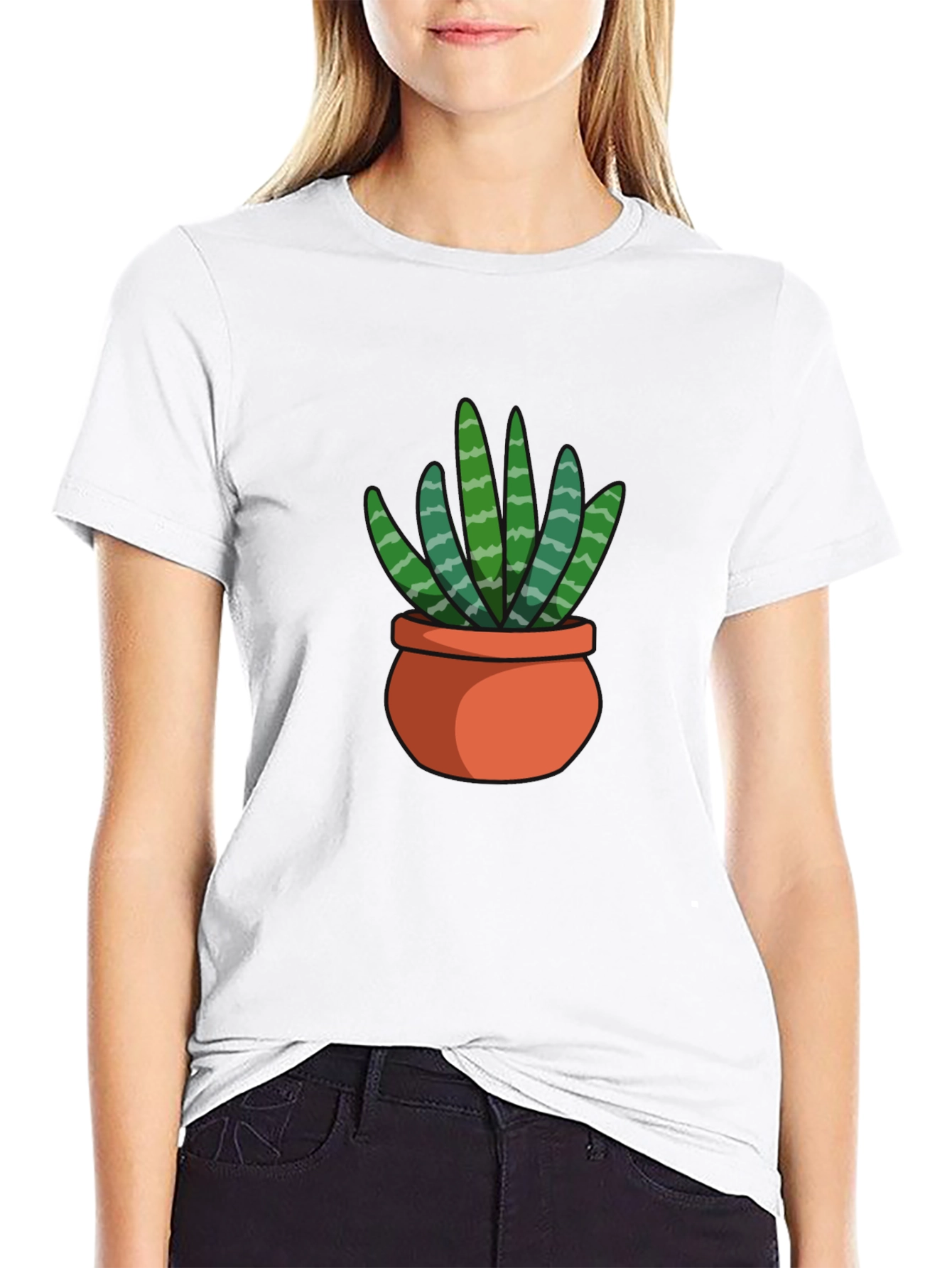 Black T-Shirt with Succulent Plant Graphic