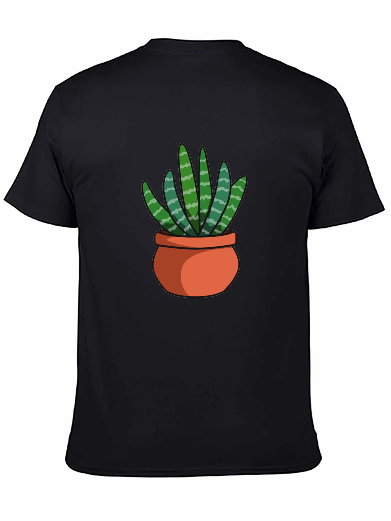 Black T-Shirt with Succulent Plant Graphic