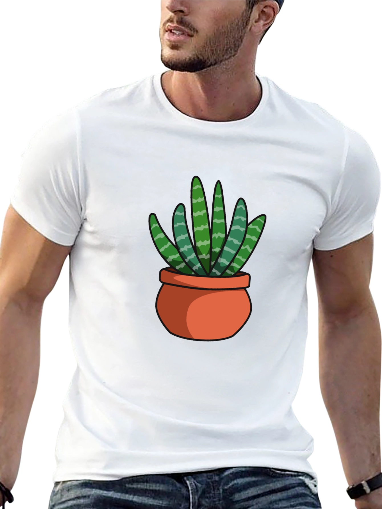 Black T-Shirt with Succulent Plant Graphic
