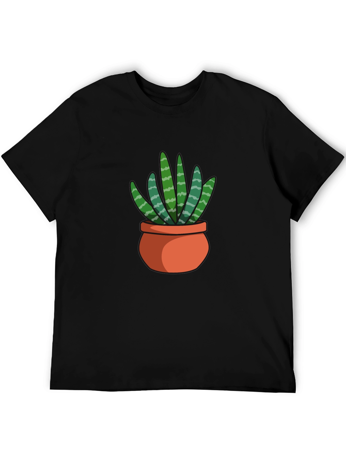 Black T-Shirt with Succulent Plant Graphic