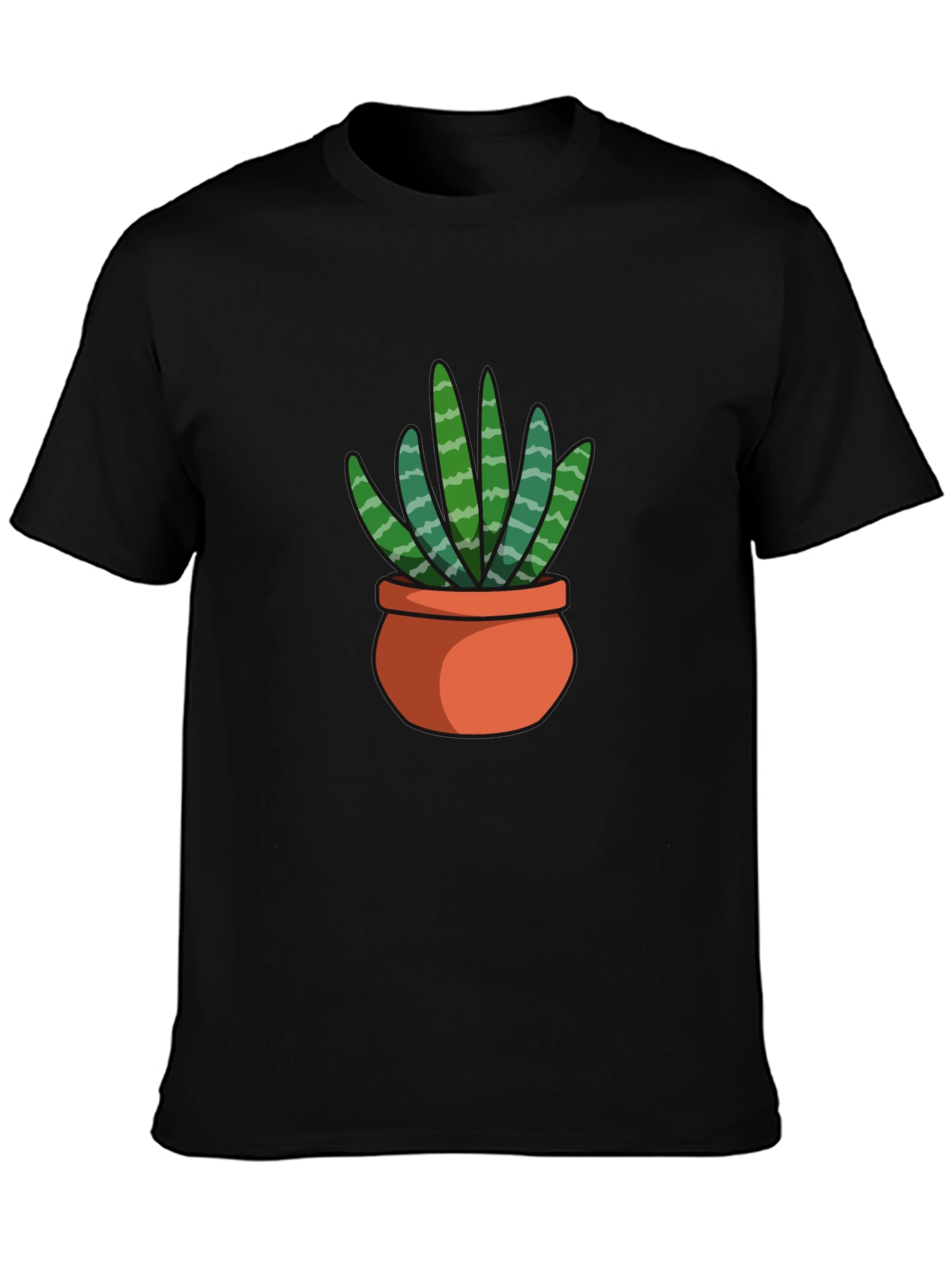 Black T-Shirt with Succulent Plant Graphic