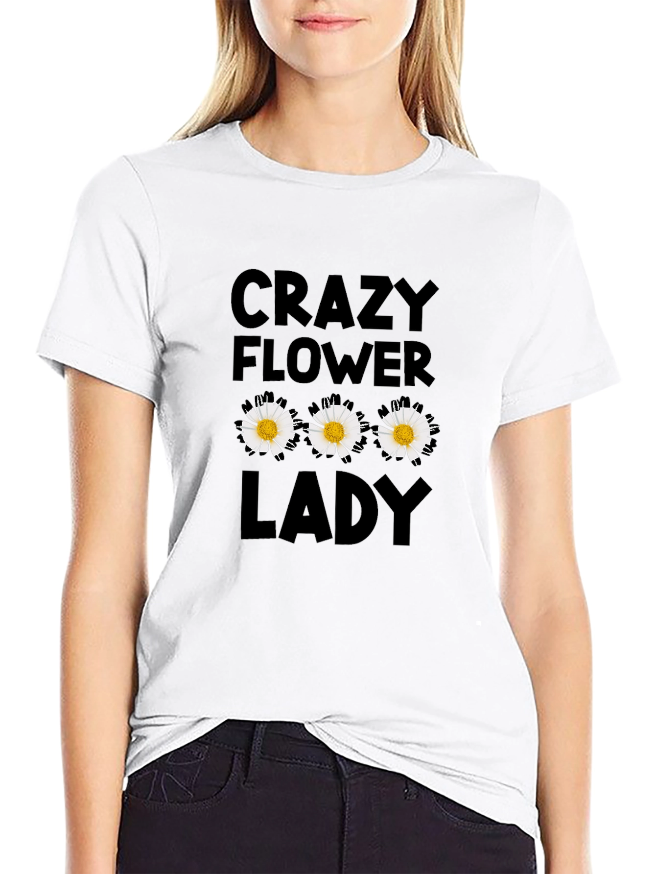 Crazy Flower Lady Black T-Shirt