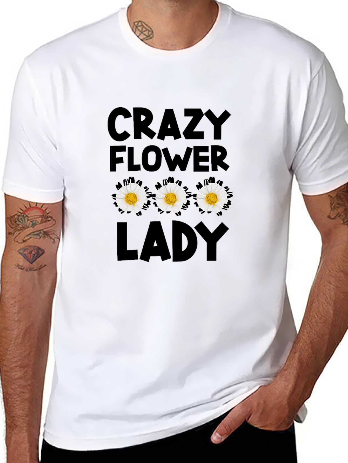 Crazy Flower Lady Black T-Shirt