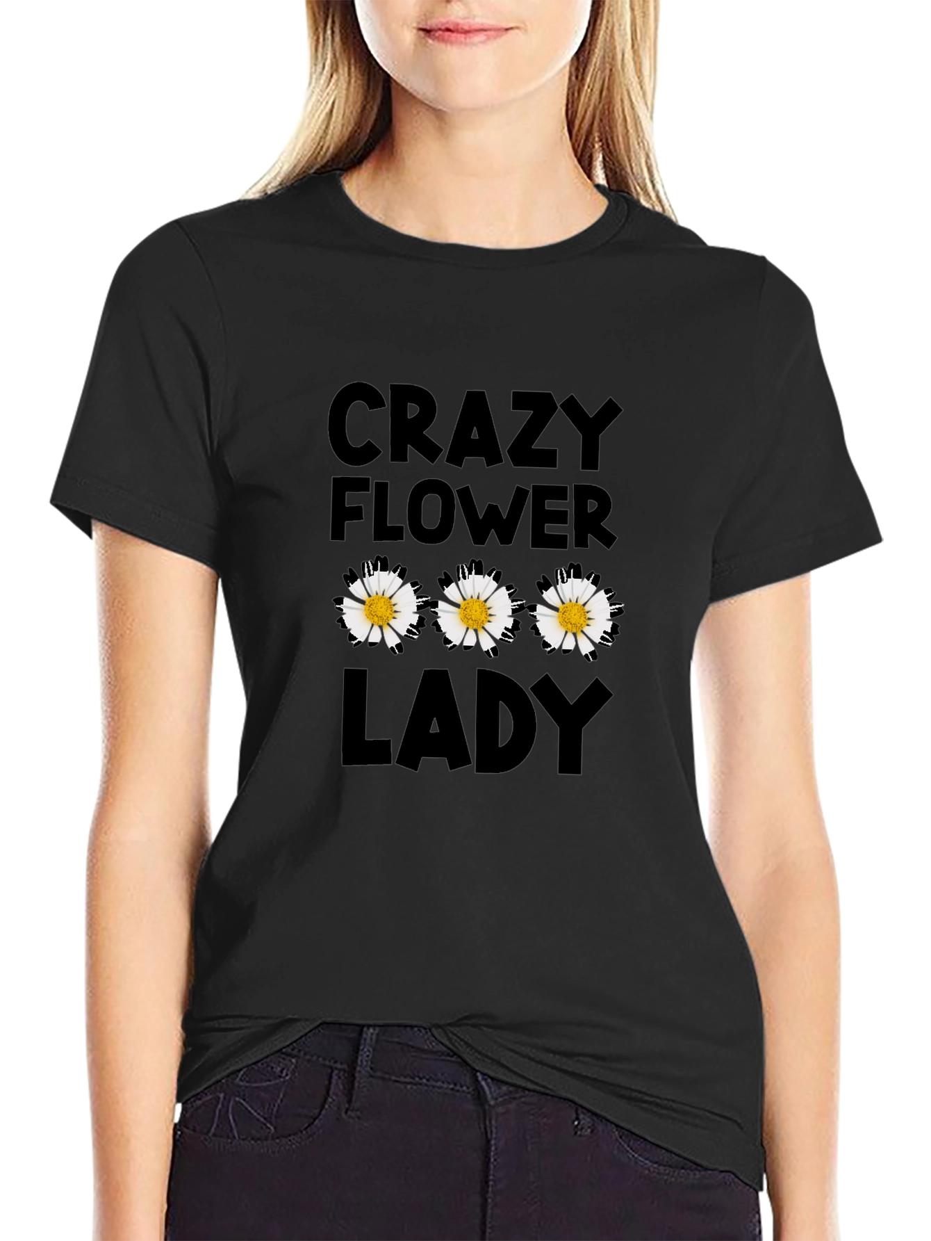 Crazy Flower Lady Black T-Shirt