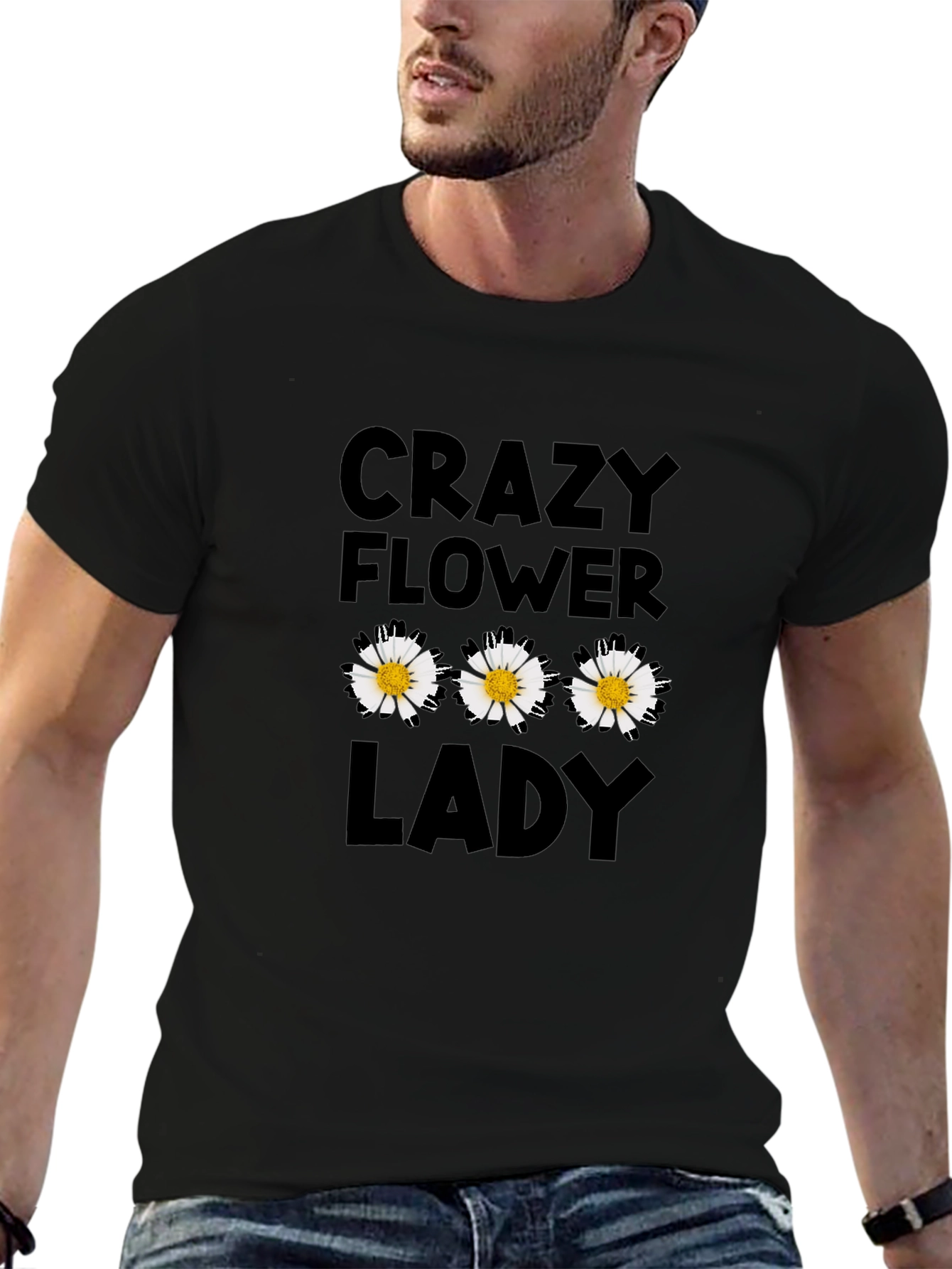 Crazy Flower Lady Black T-Shirt