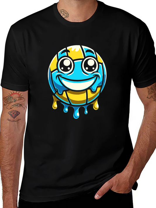 Volleyball Smiley Face Graphic T-Shirt - Black