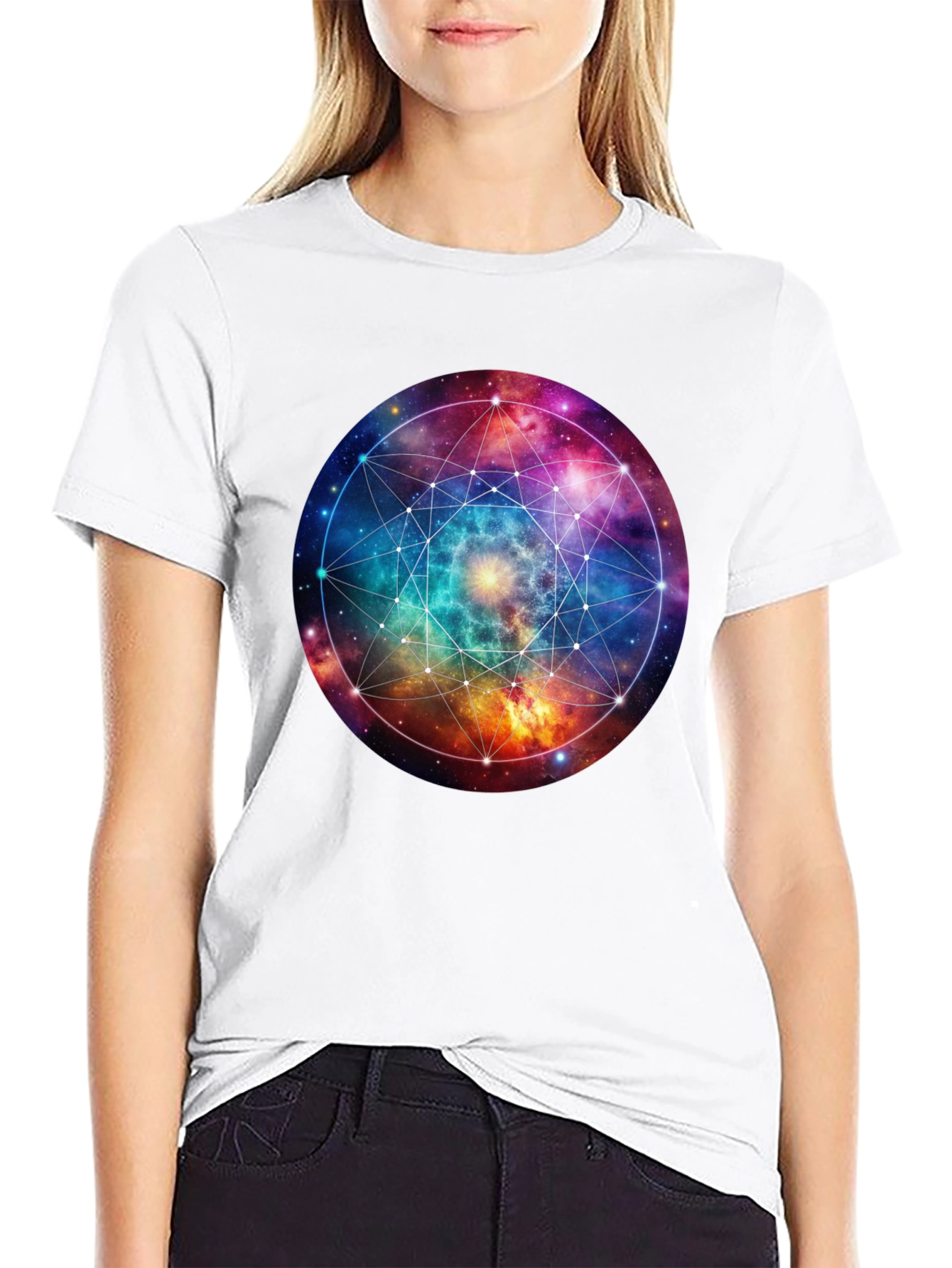 Galaxy Geometric T-Shirt - Black Cotton Blend