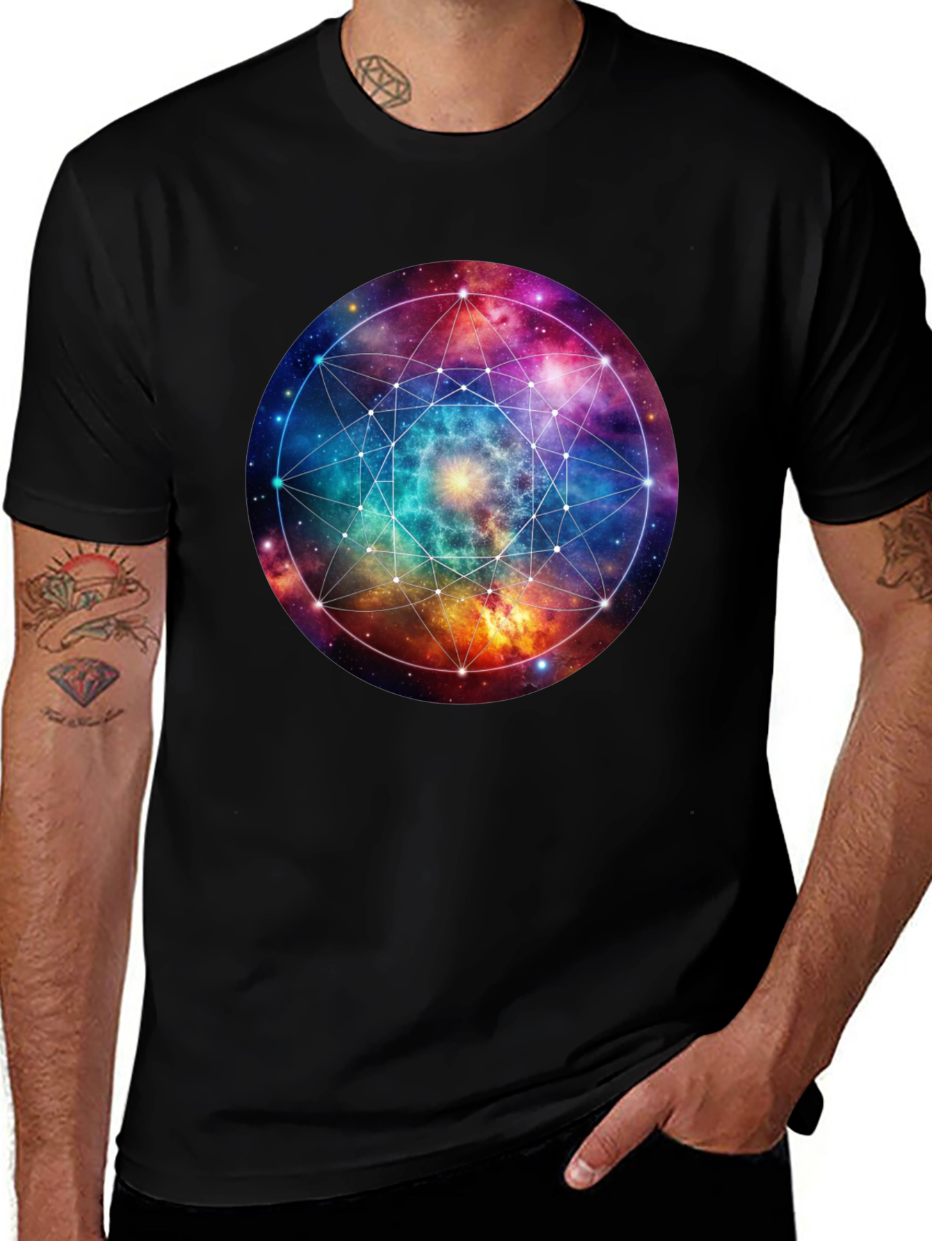 Galaxy Geometric T-Shirt - Black Cotton Blend
