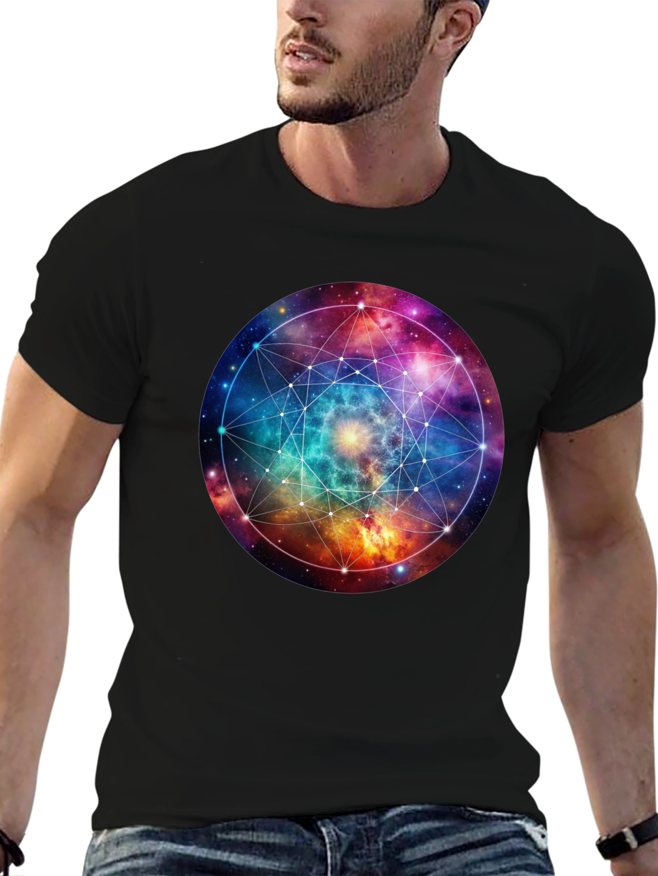 Galaxy Geometric T-Shirt - Black Cotton Blend