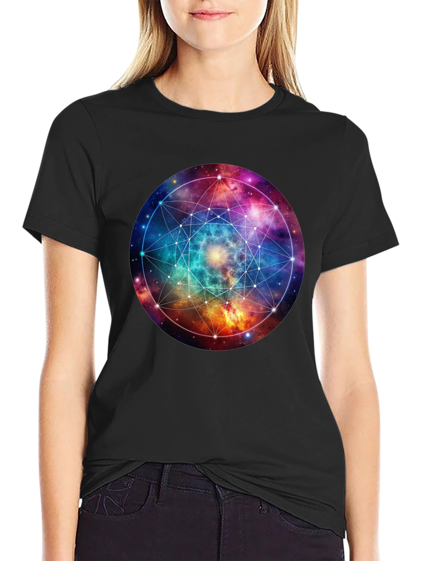 Galaxy Geometric T-Shirt - Black Cotton Blend