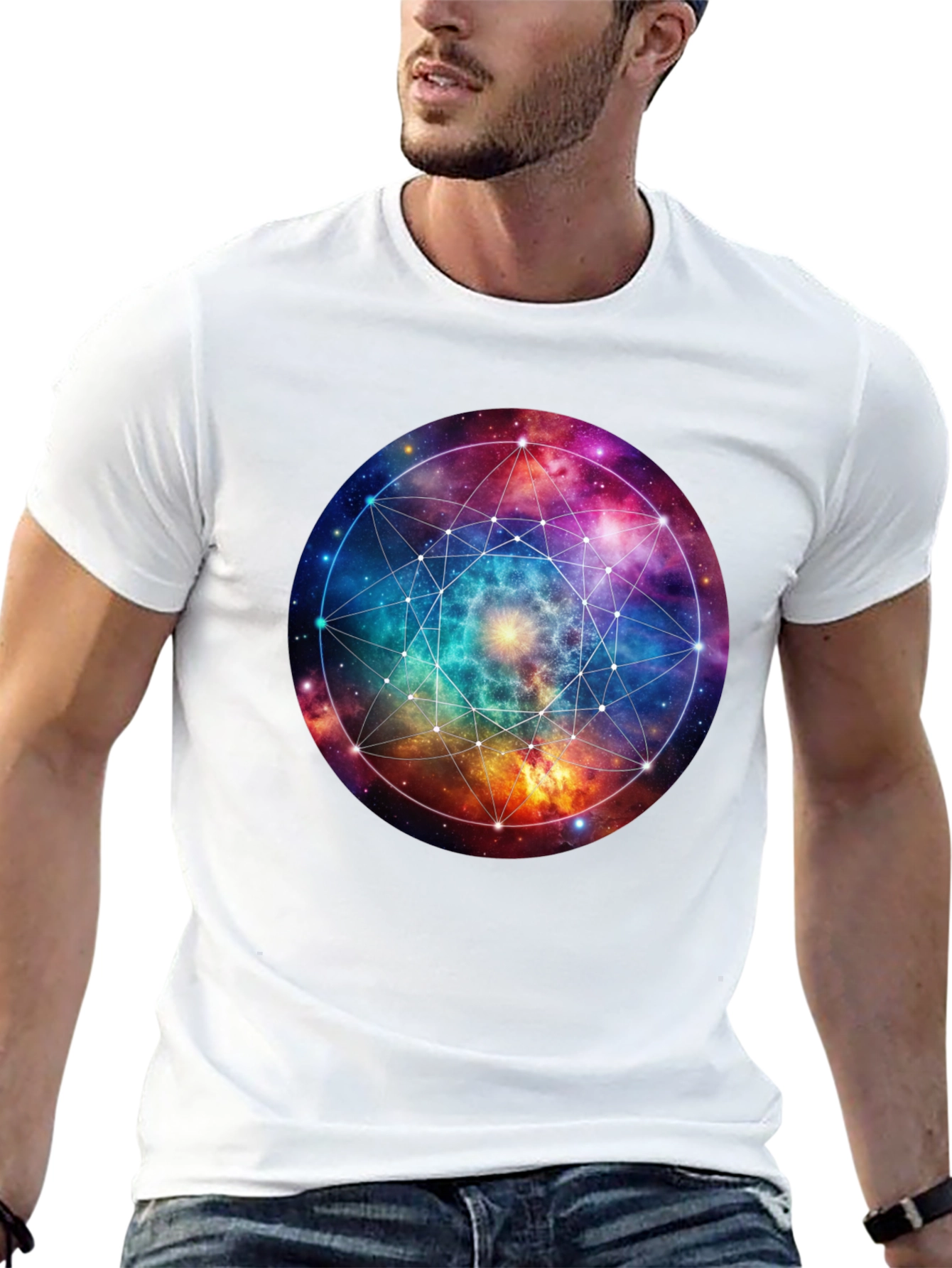Galaxy Geometric T-Shirt - Black Cotton Blend