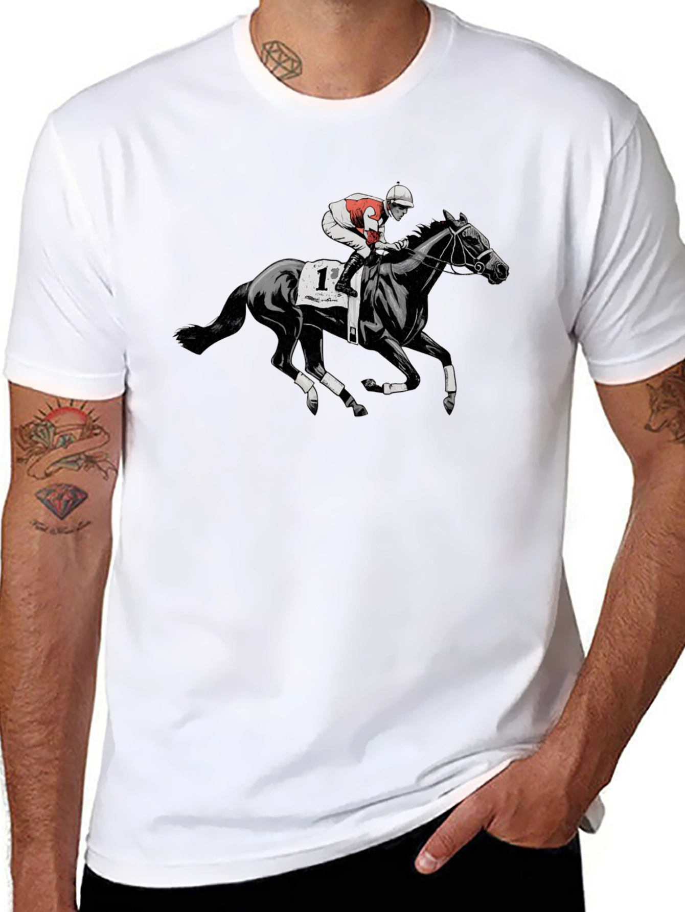 Horse Racing Graphic T-Shirt - Black